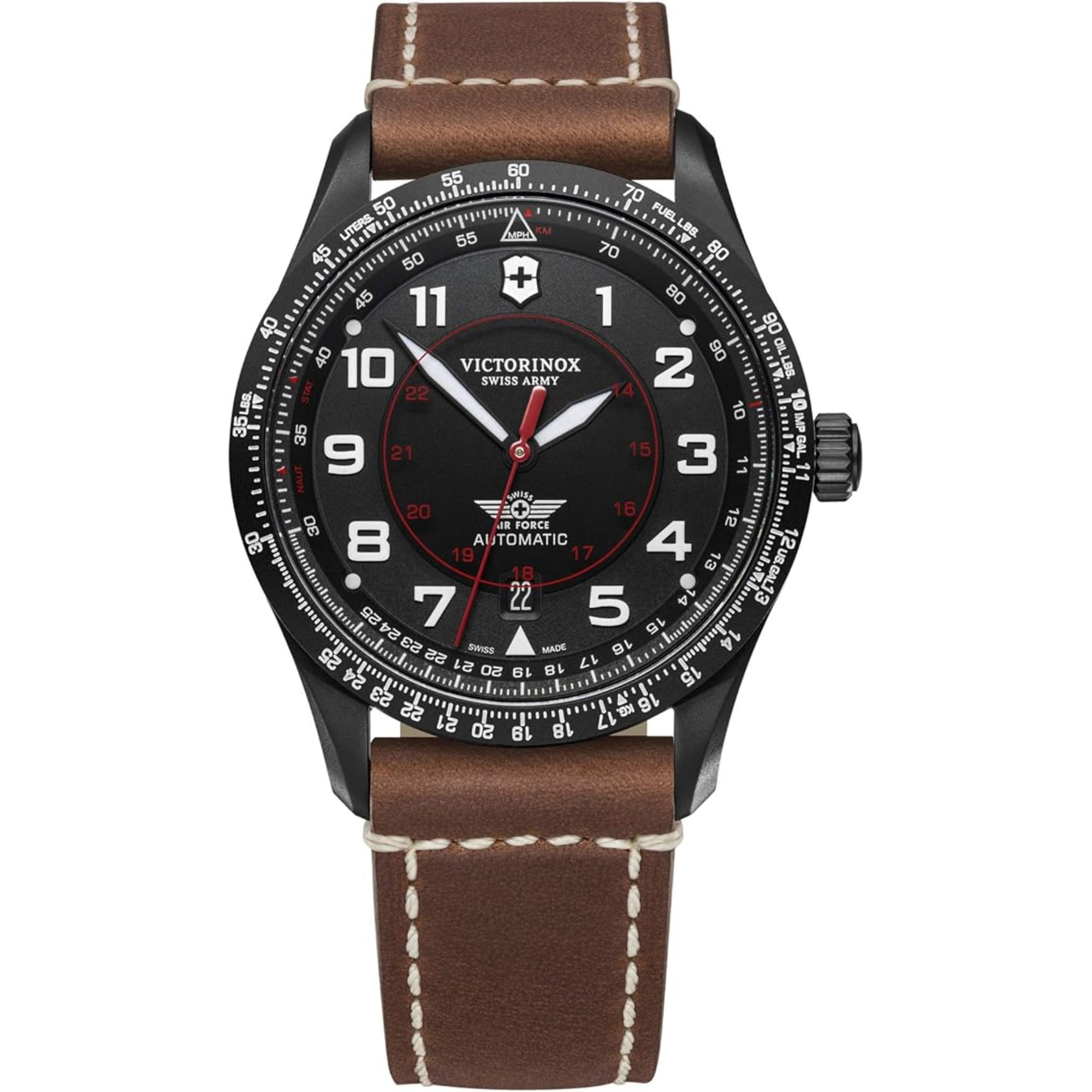 Victorinox Airboss Mechanical Black Dial Leather Strap Men's Watch 241886