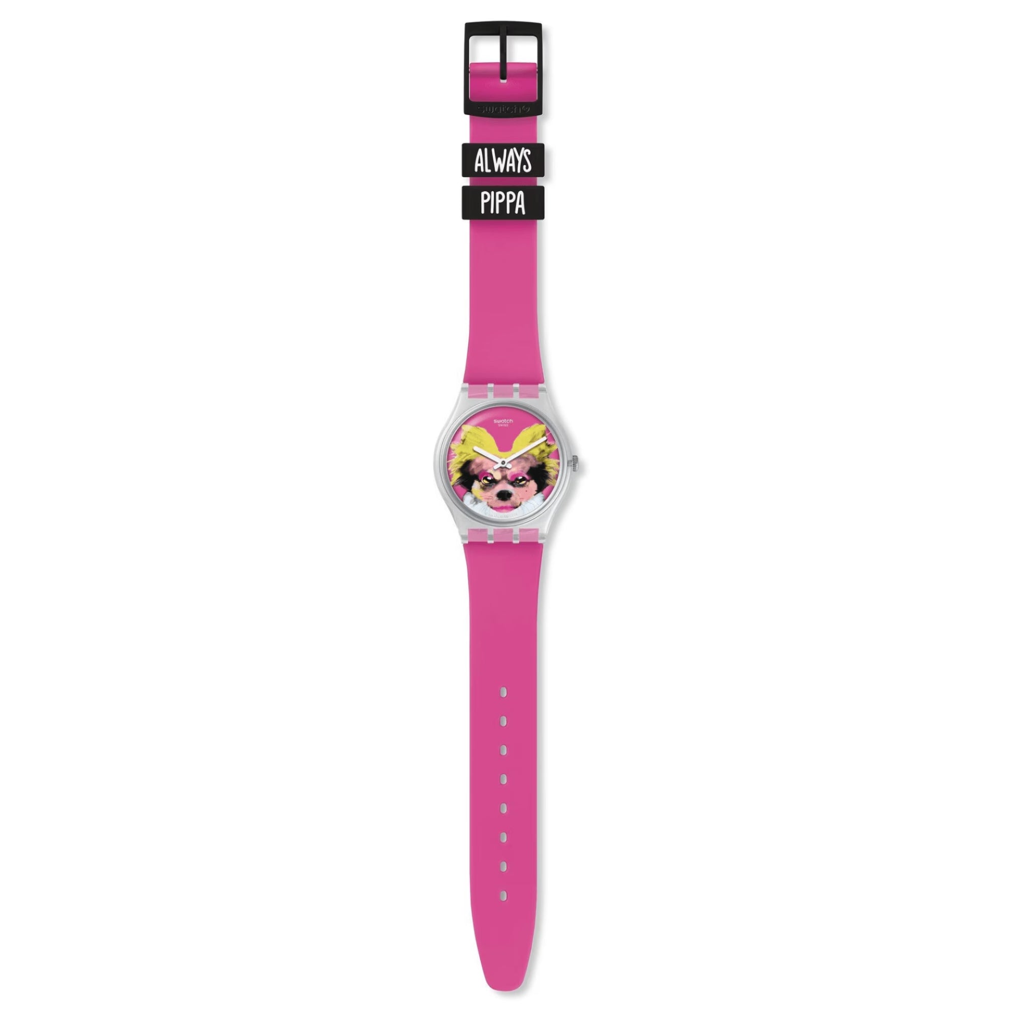 Swatch Pinkapippa Always Pippa Dog Pink Silicone Strap Girls Watch GE267
