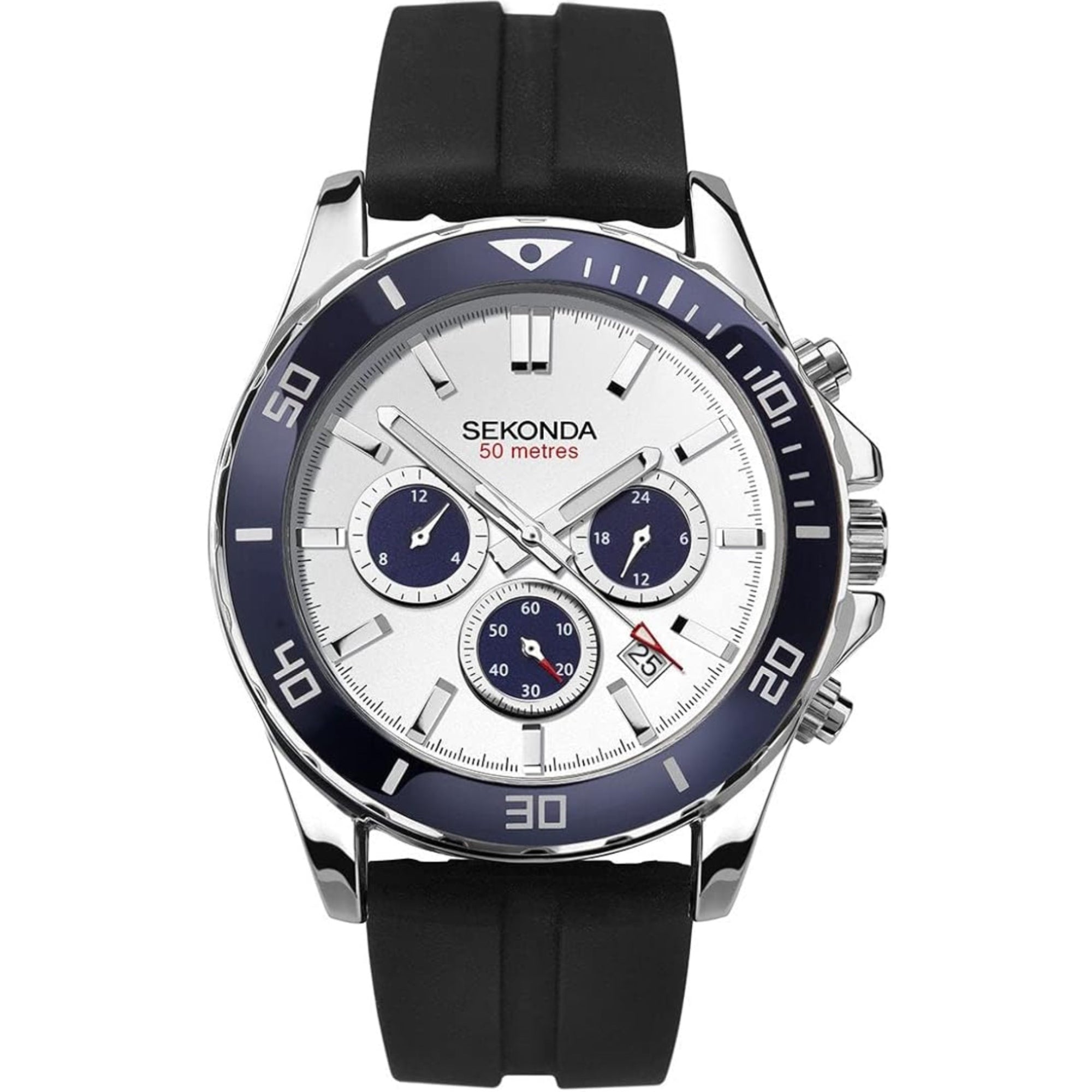 Sekonda Sports Quartz White Dial Black Rubber Strap Men's Watch 1708