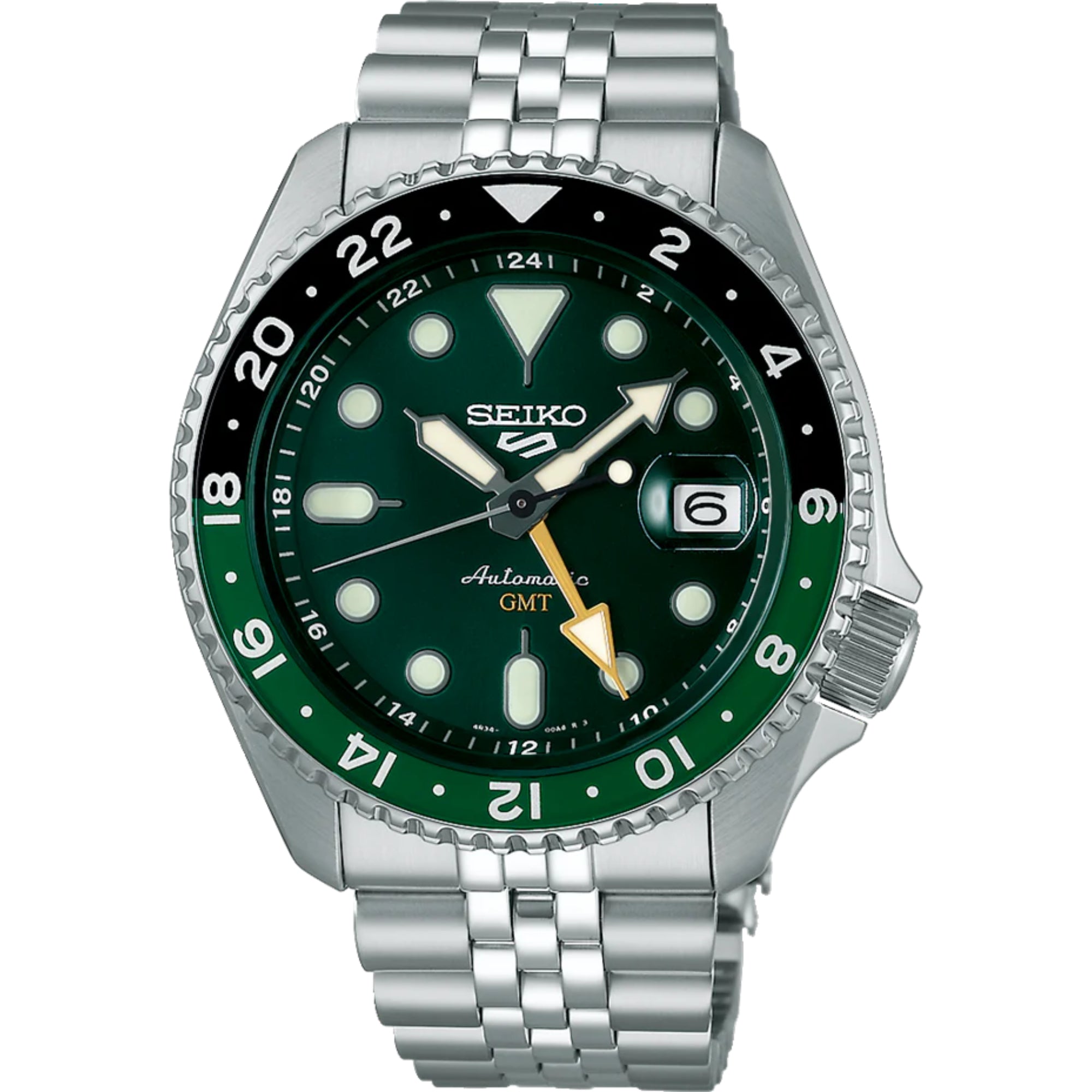 Seiko 5 Sports SKX GMT Sprite Green Automatic Green Dial Steel Bracelet Men’s Watch SSK035K1
