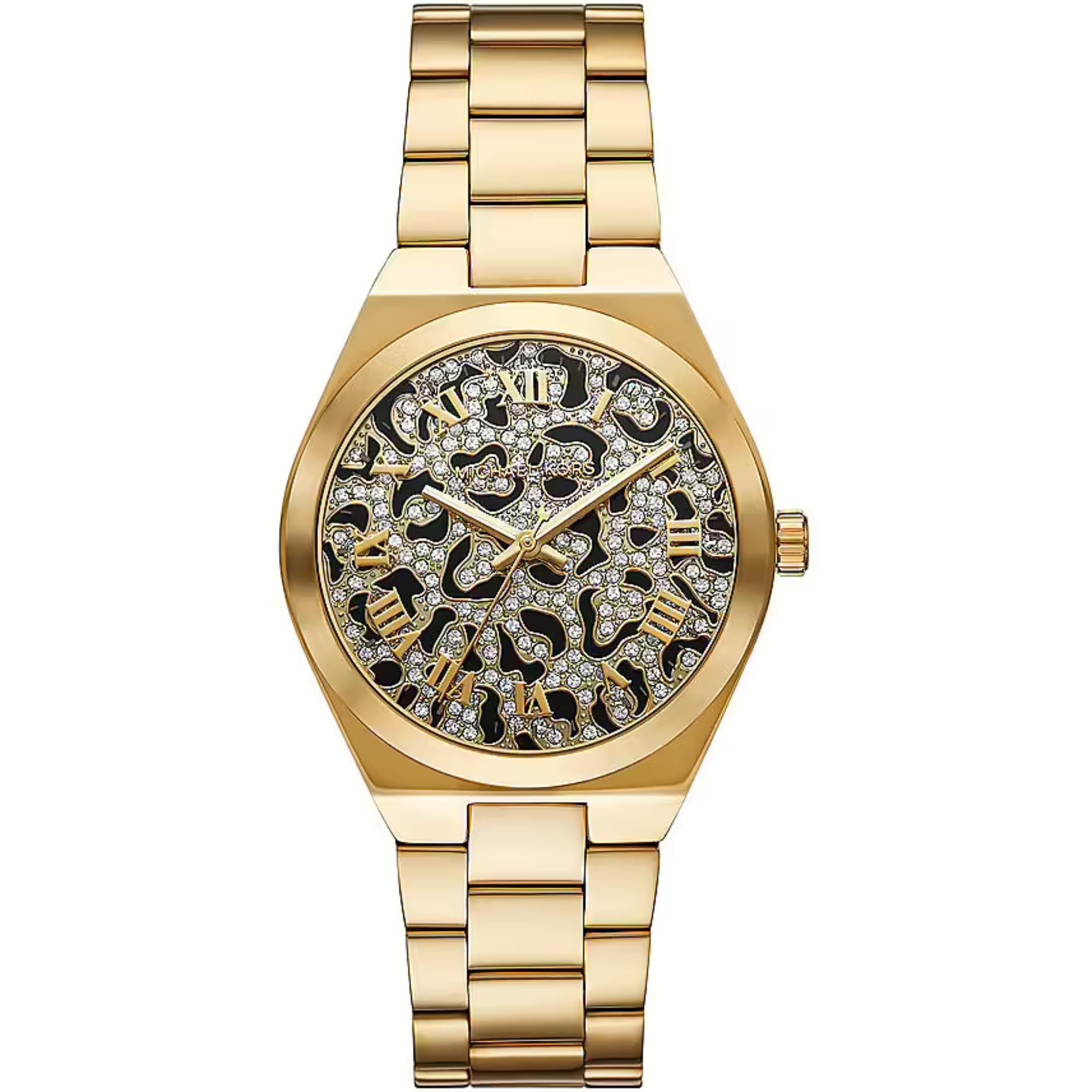 Michael Kors Lennox Gold-Tone Stainless Steel Black-Gold Dial Women's Watch MK7500
