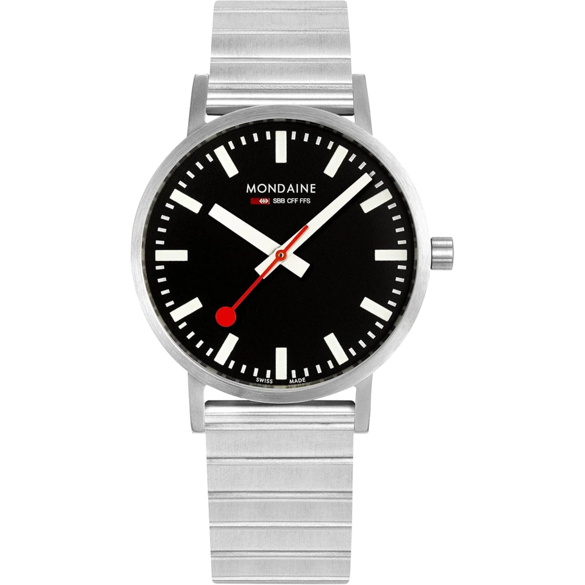 Mondaine Classic Quartz Black Dial Stainless Steel Bracelet Unisex Watch A660.30360.16SBW