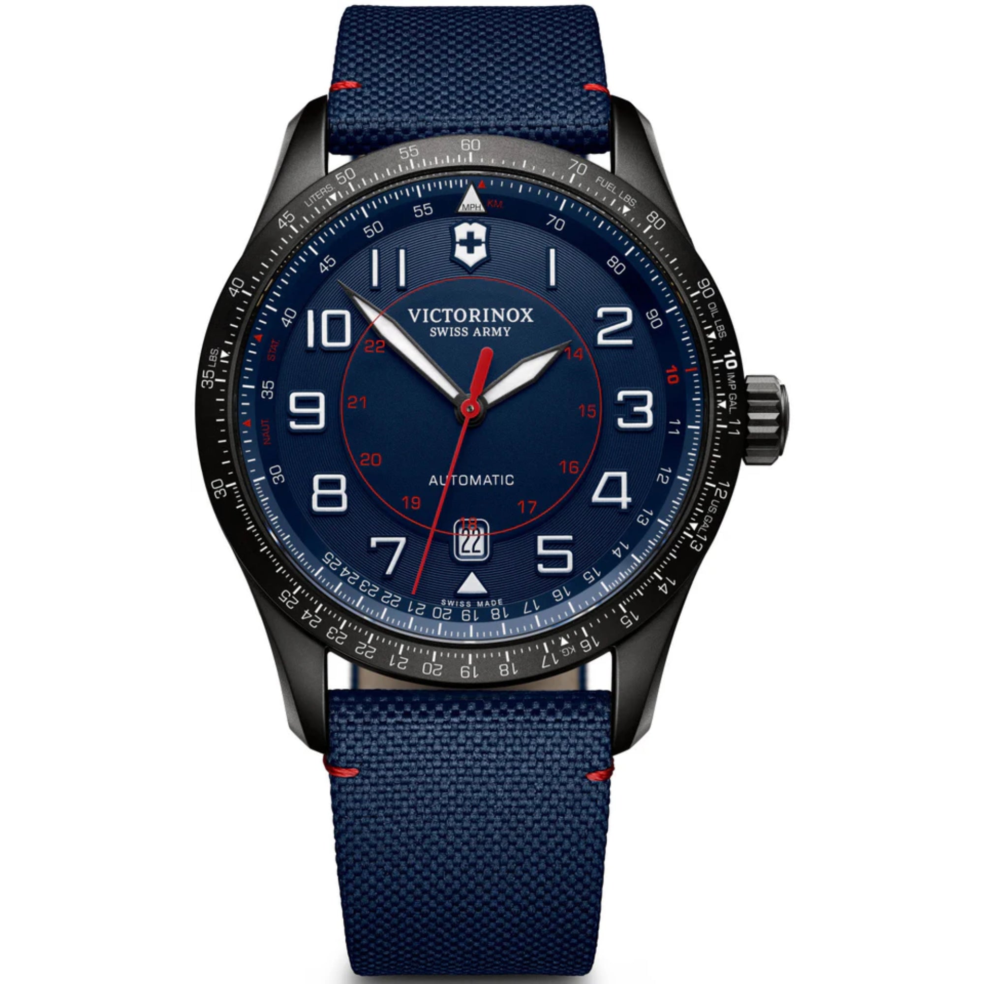 Victorinox Swiss Army Airboss Mechanical Blue Dial Blue Fabric Strap Men's Watch 241820