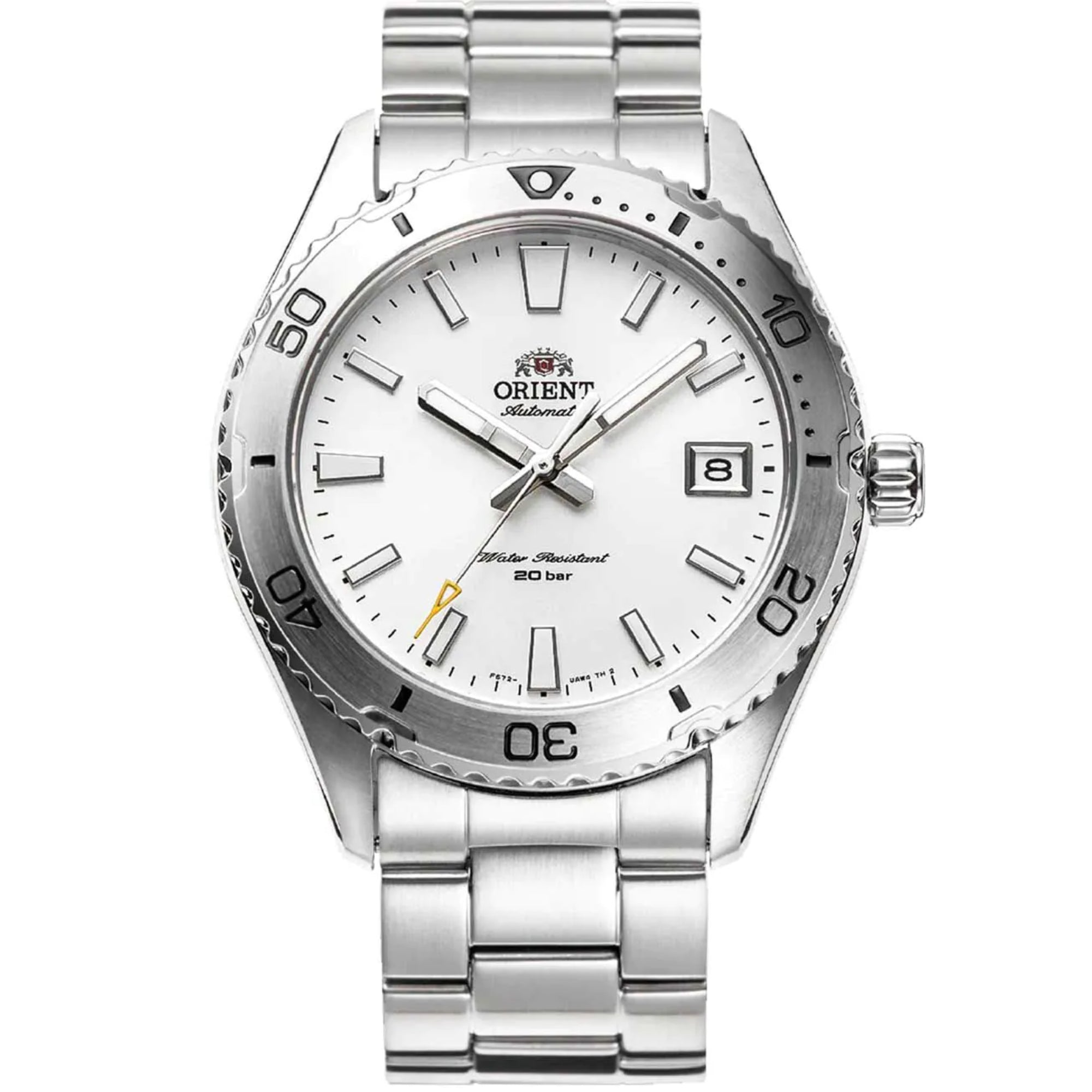 Orient Mako Automatic White Dial Steel Strap Men’s Watch Ex-Display RA-AC0Q03S10B-EX