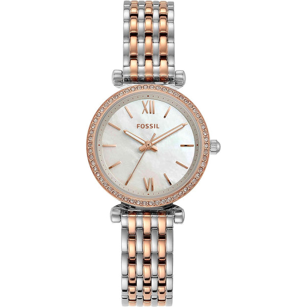 Fossil Carlie Mini Two-Tone Stainless Steel White Mother of Pearl Dial Women's Watch ES4649