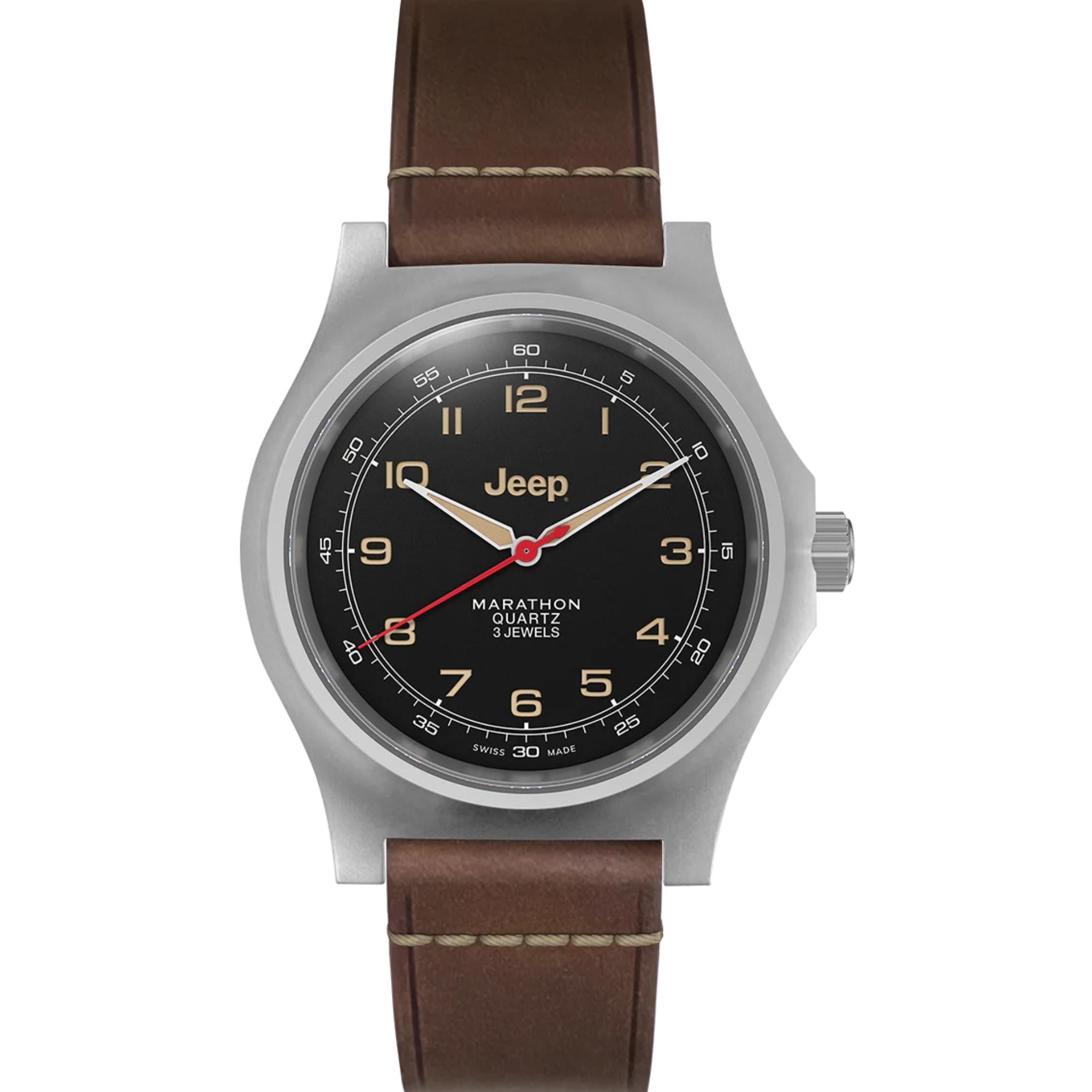 Marathon Jeep® Willys Officer's Quartz Stainless Steel Black Dial Men's Watch (SSGPQ) WW194034SS-4001