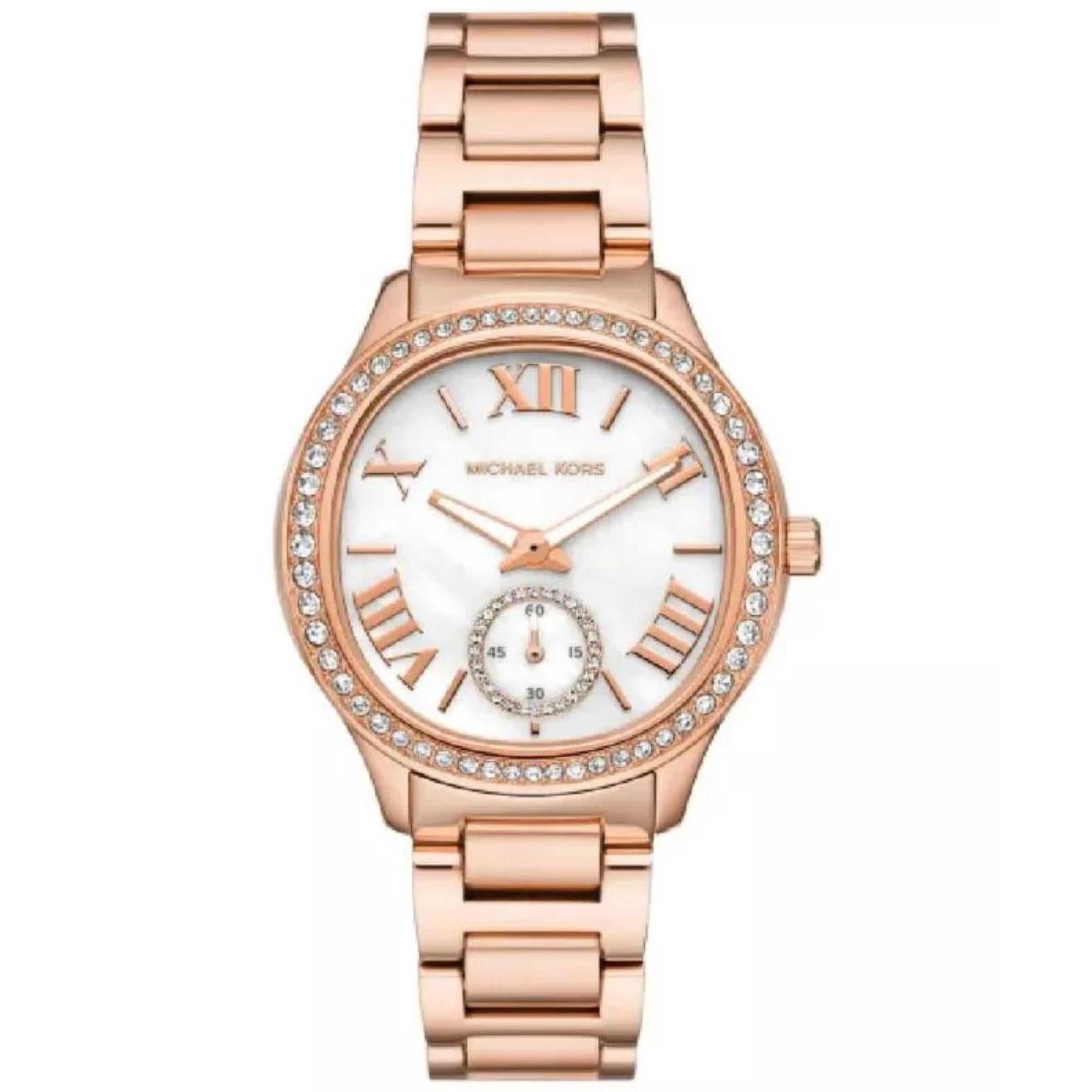 Michael Kors Sage Rose Gold-Tone Stainless Steel Bracelet Mother Pearl Dial Women's Watch MK4806