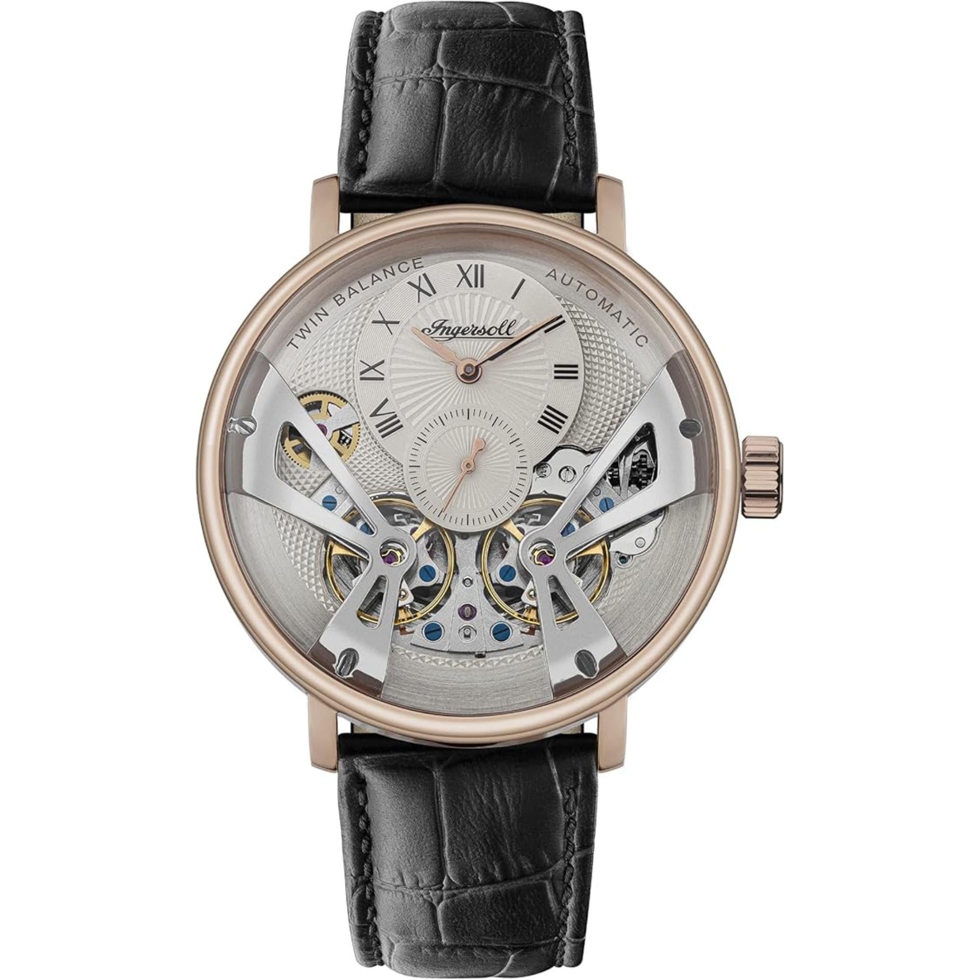 Ingersoll 1892 The Tennessee Automatic Men's Watch with Grey Vinyl and fan texture Dial and Leather Strap - I13101