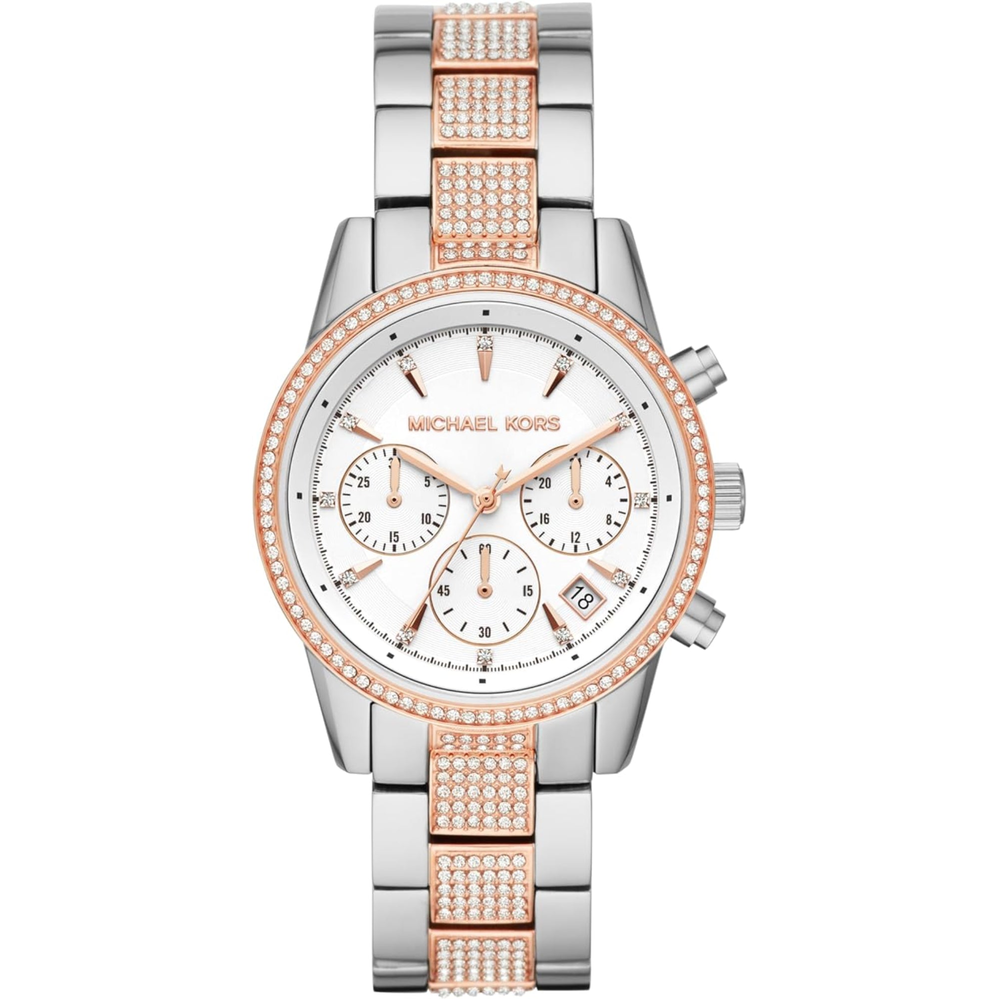 Michael Kors Bryant Two-Tone Stainless Steel Chronograph Silver Dial Women's Watch MK6651