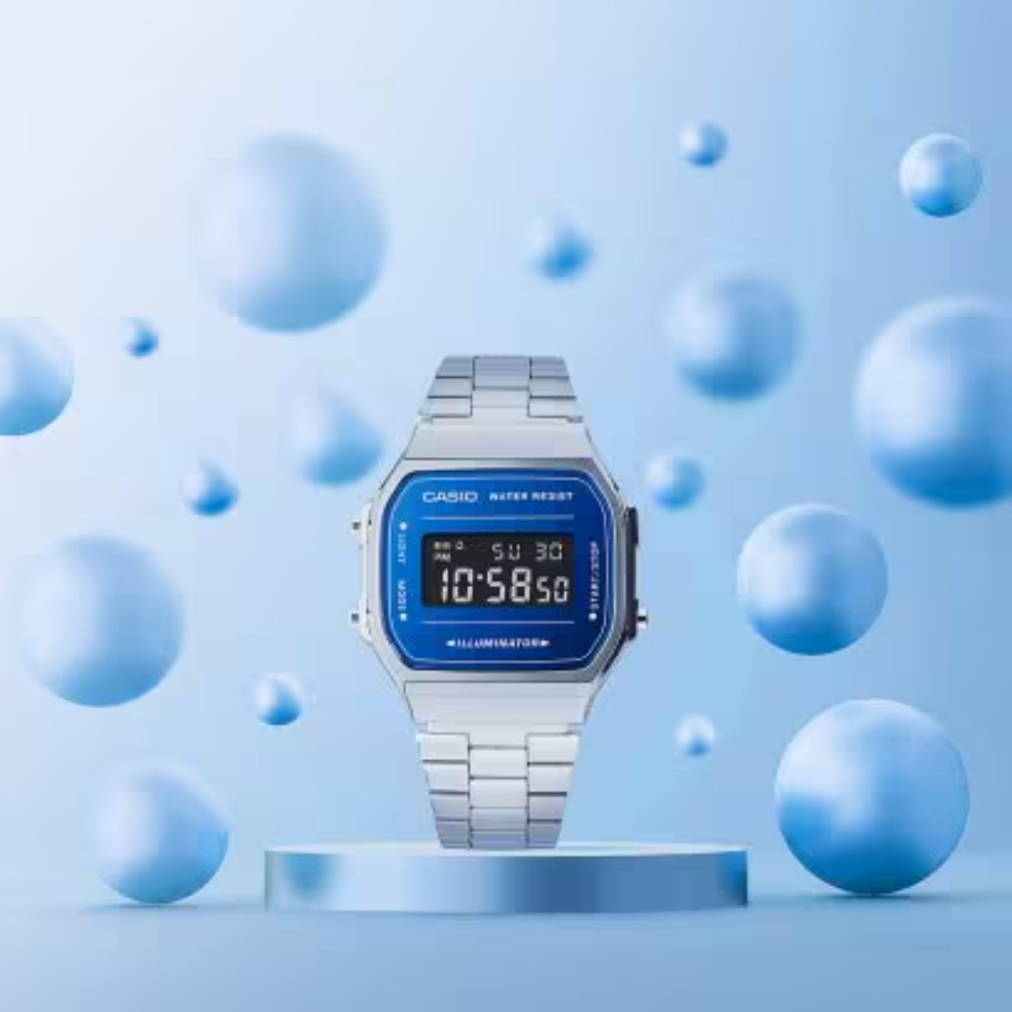 Casio Vintage Blue Dial Stainless Steel Strap Men's Watch A168WEM-2BEF