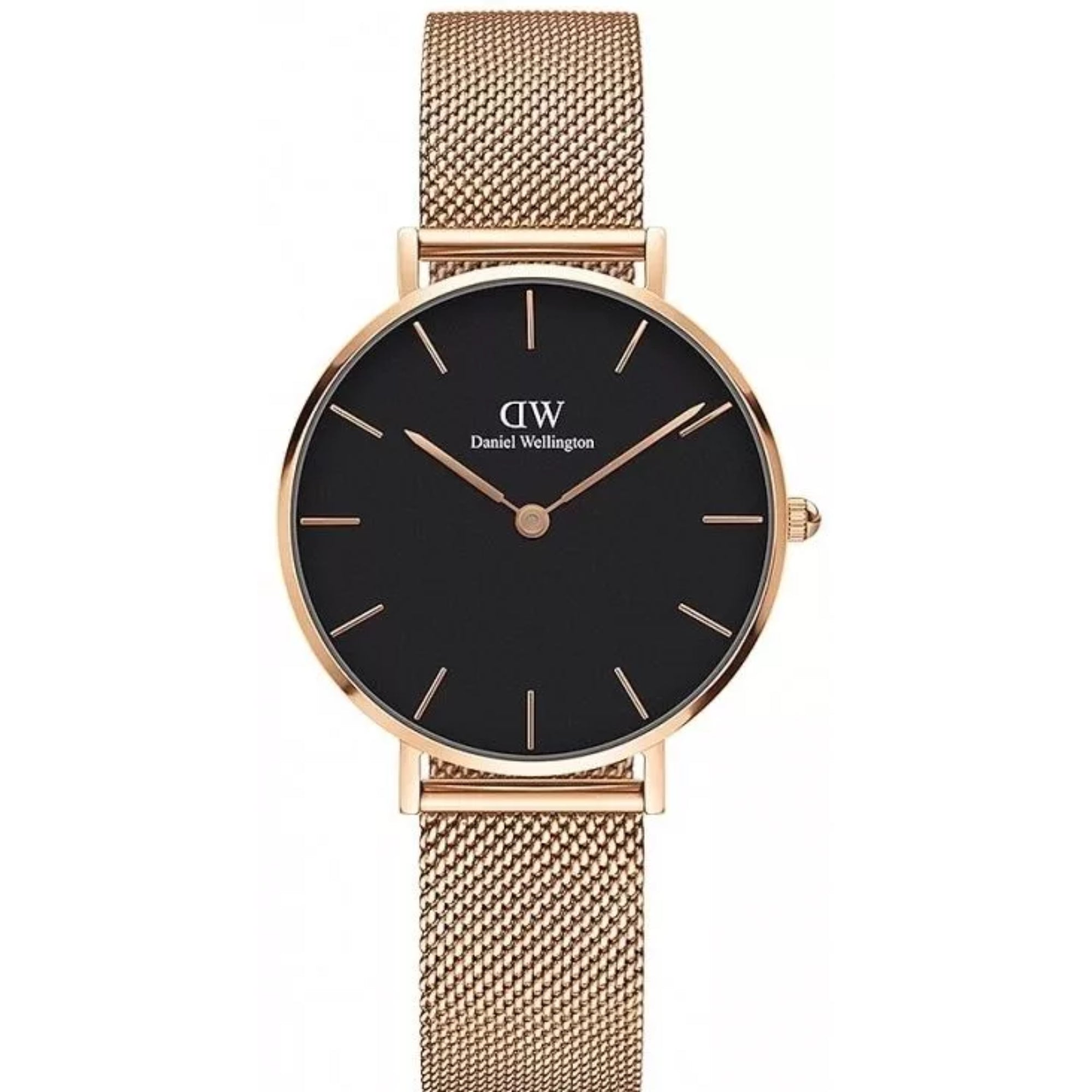 Daniel Wellington Petite Melrose Rose Gold Black Dial Stainless Steel Strap Women's Watch DW00100161