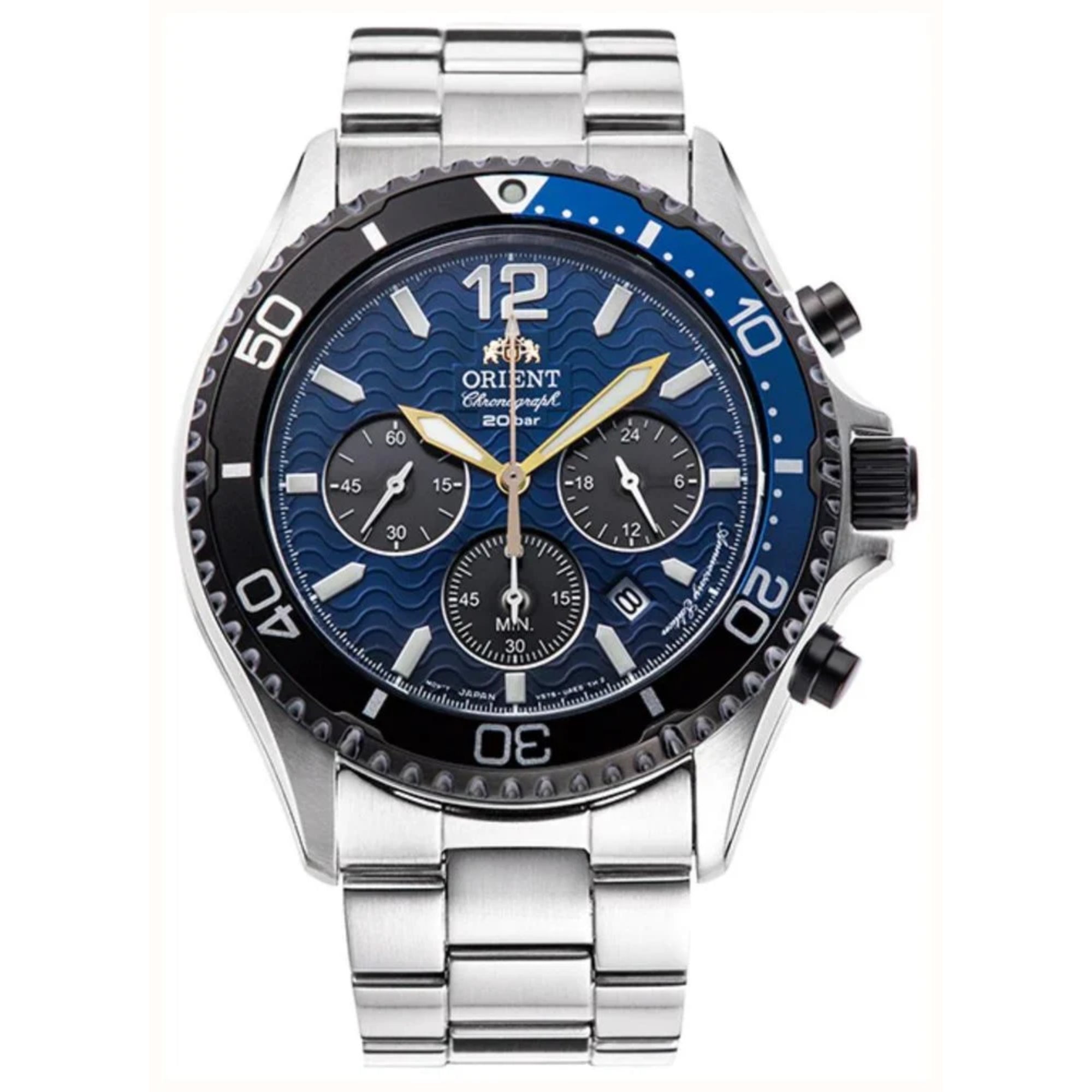 Orient Mako Solar 20th Anniversary Blue Dial Steel Bracelet Men’s Watch RA-TX0208L10B