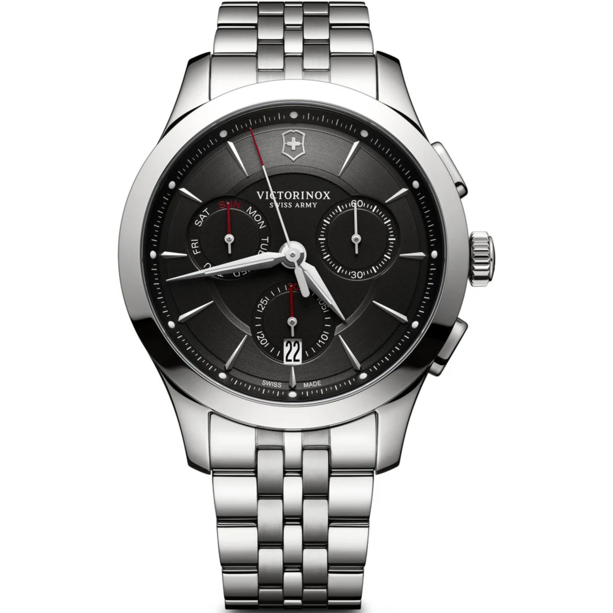 Victorinox Swiss Army Alliance Chronograph Black Dial Silver Stainless Steel Bracelet Men's Watch 241745