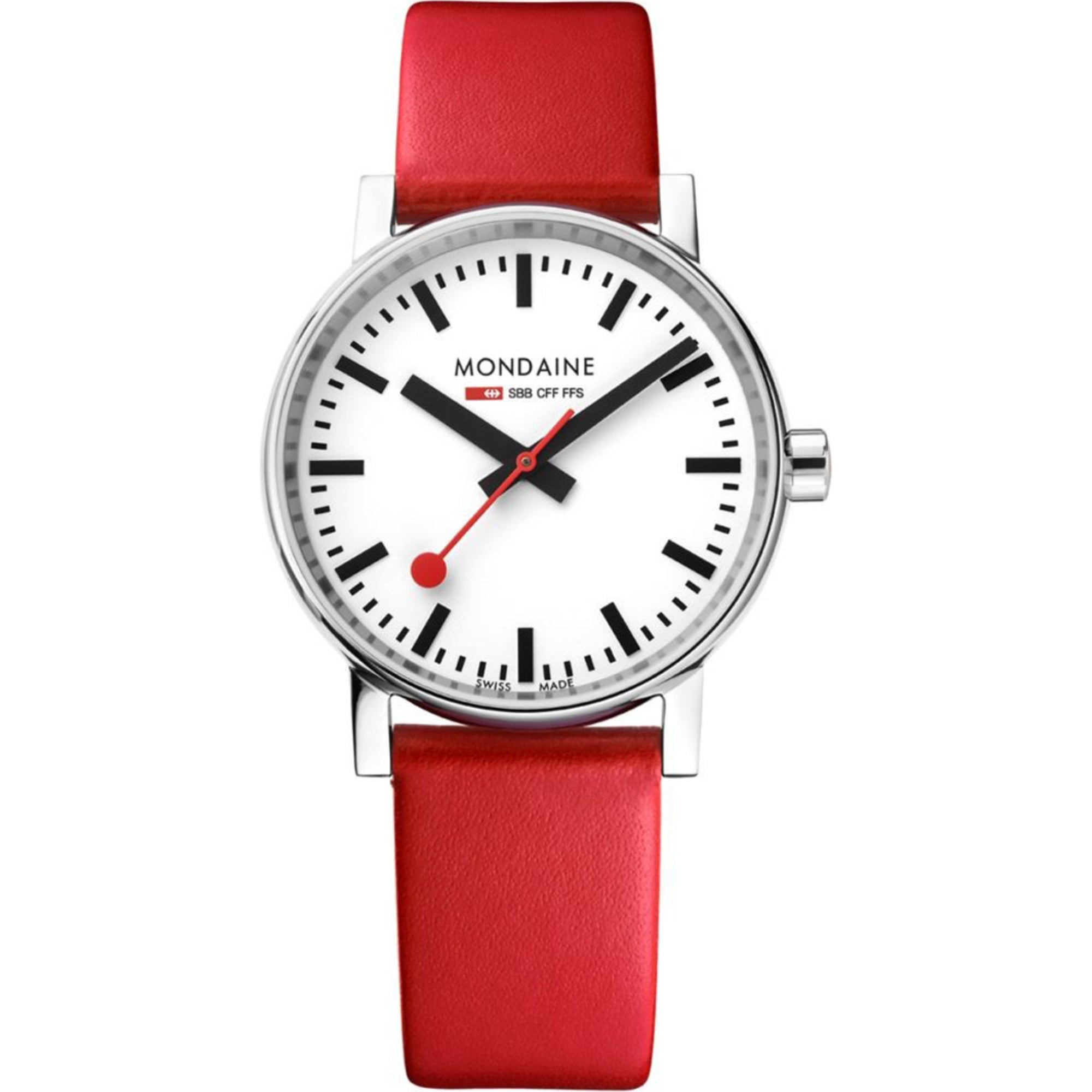 Mondaine evo2 Red Leather Strap White Dial Unisex Watch MSE.35110.LC