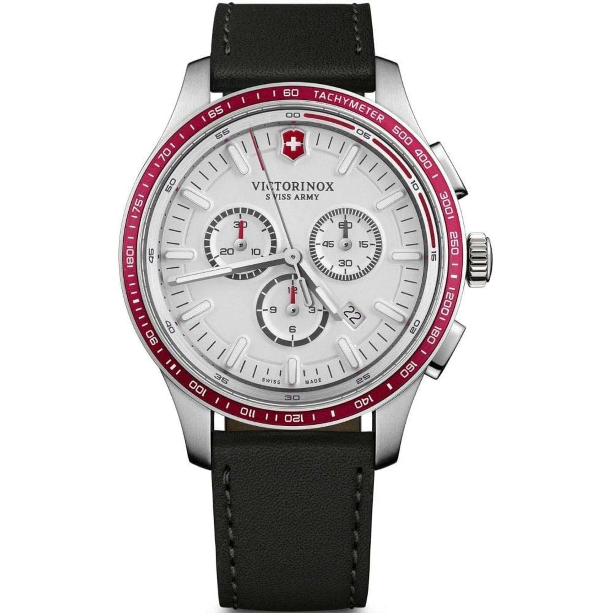 Victorinox Alliance Sport Chronograph Tachymeter White Dial Leather Strap Men's Watch 241819