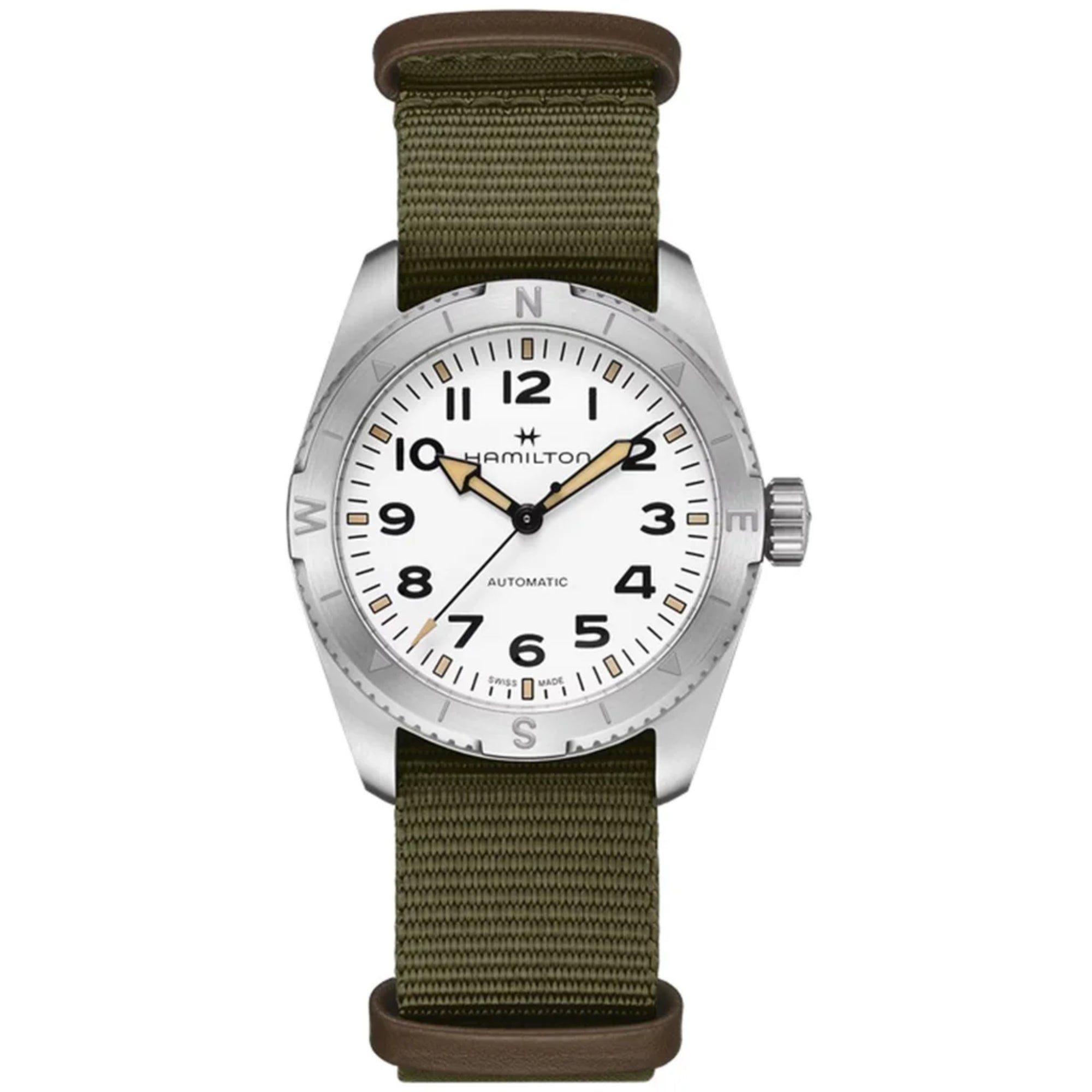 Hamilton Khaki Field Expedition Automatic White Dial Green NATO Strap Women's Watch H70225910