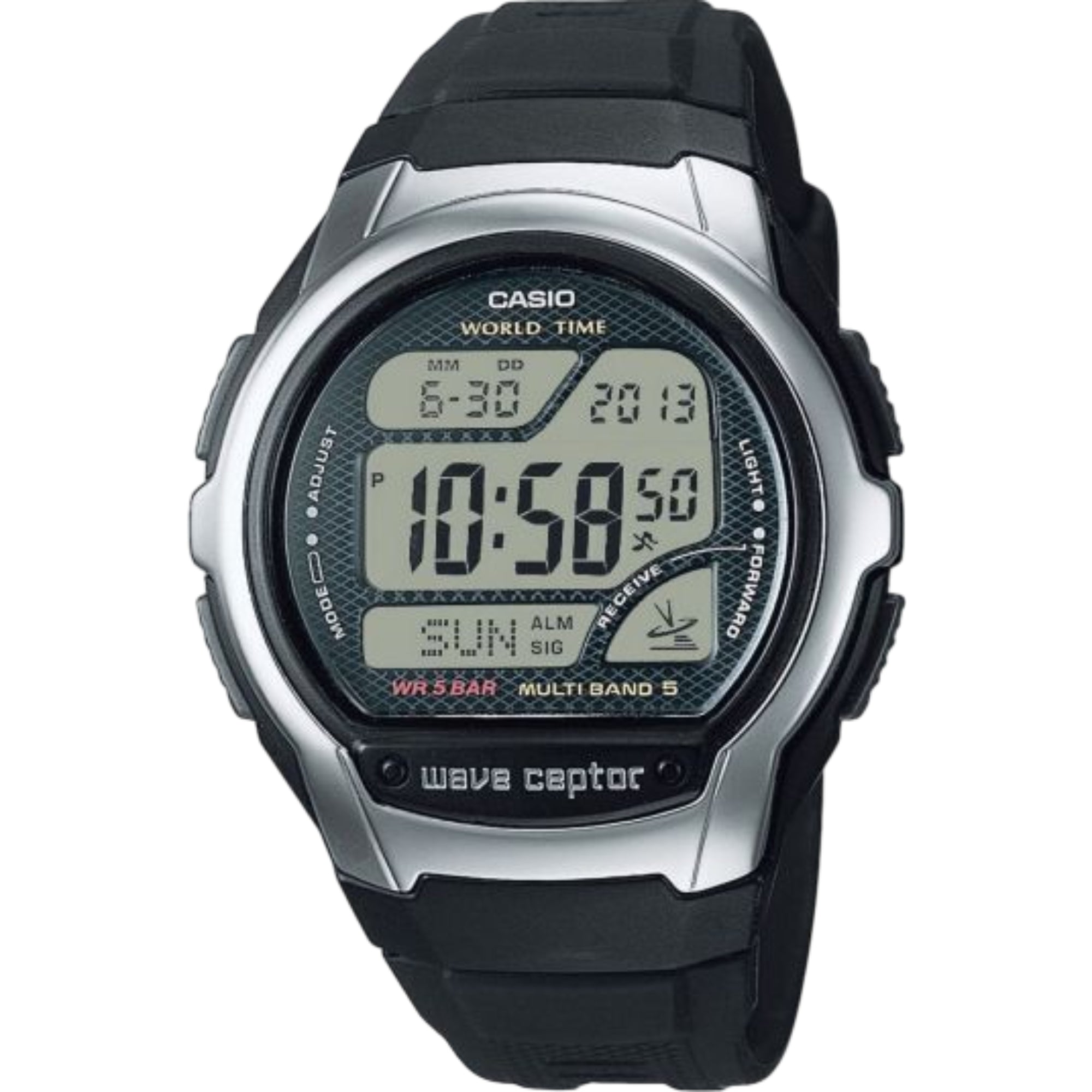 Casio Wave Ceptor LCD Digital Black Resin Strap Unisex Watch WV-58R-1AEF