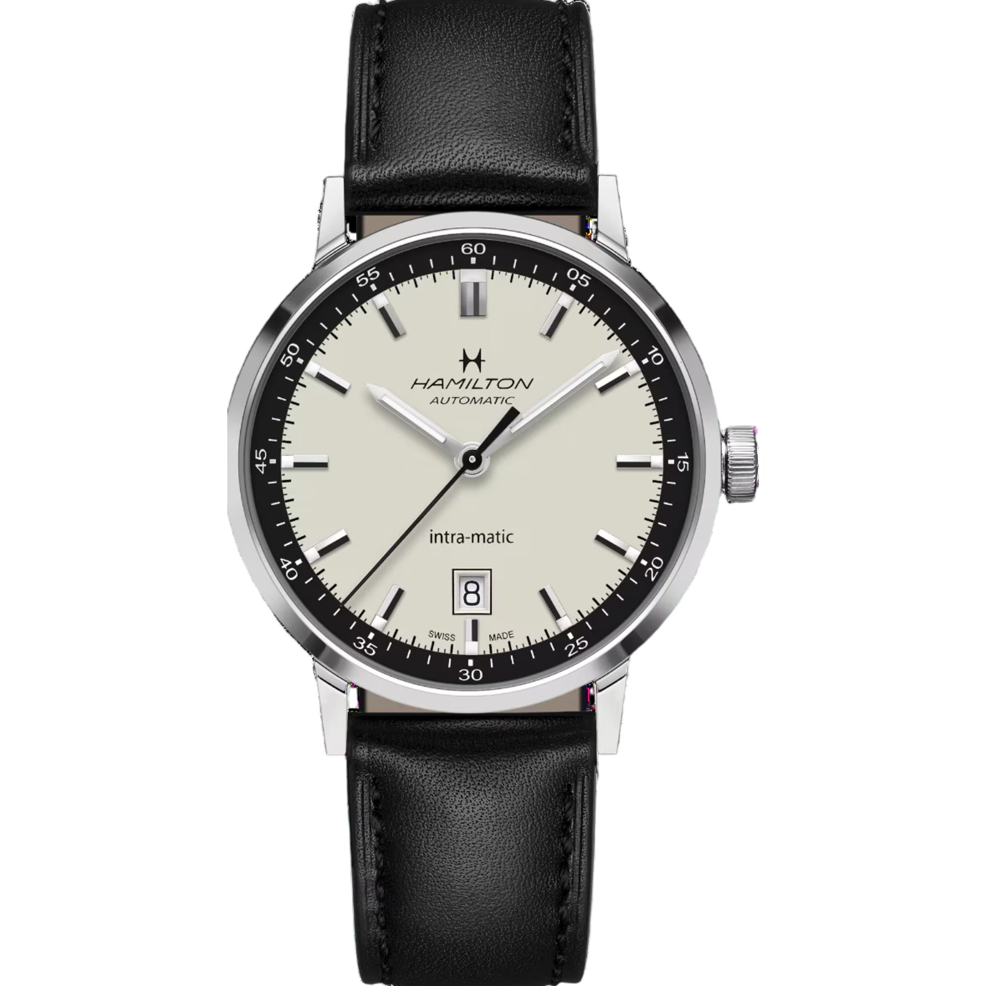 Hamilton American Classic Intra-Matic Automatic Beige Dial Black Leather Strap Men's Watch H38425720