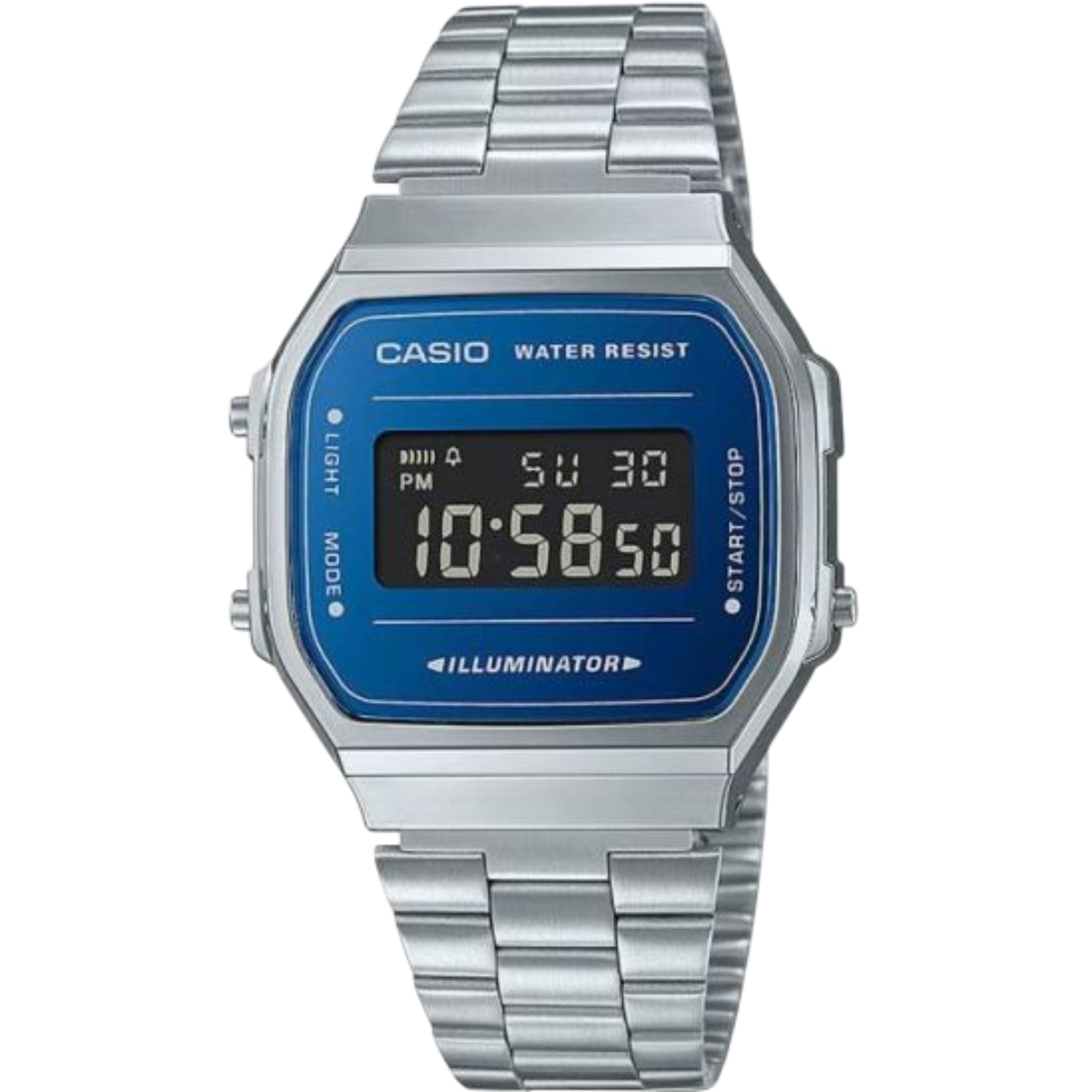 Casio Vintage Blue Dial Stainless Steel Strap Men's Watch A168WEM-2BEF