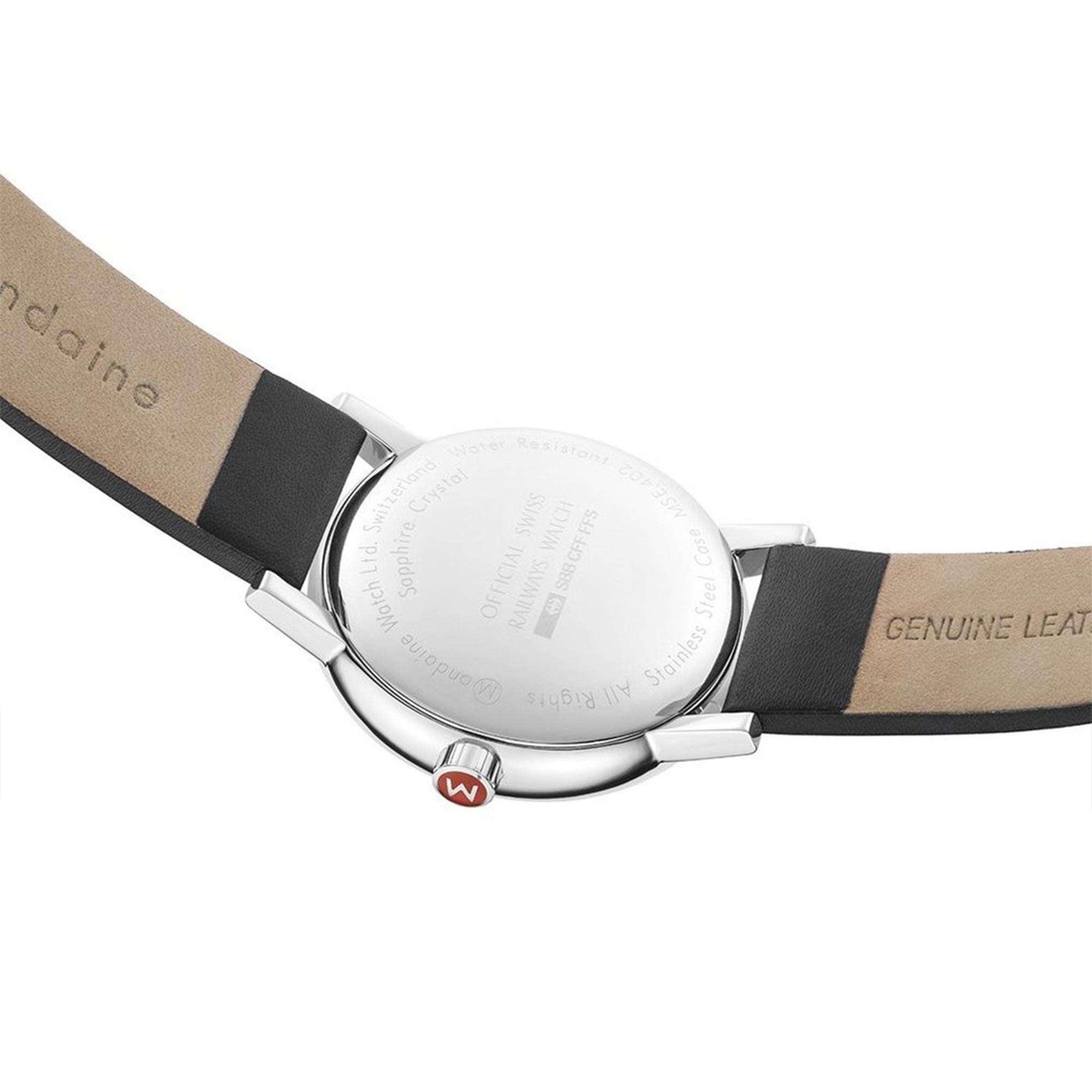 Mondaine evo2 Big Black Leather Strap White Dial Unisex Watch MSE.40210.LB