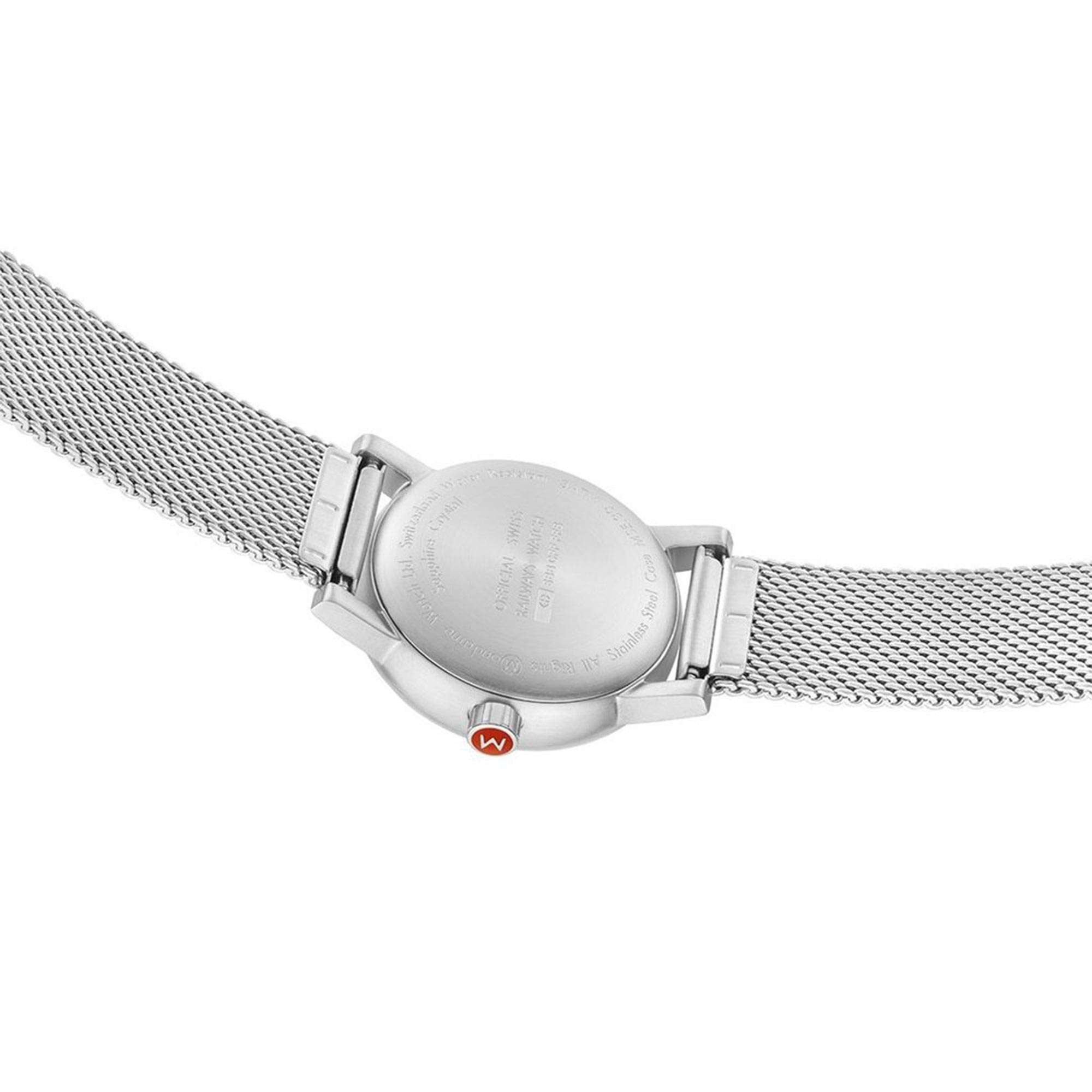 Mondaine evo2 Big Stainless Steel Case Mesh Bracelet White Dial Ladies Watch MSE.30210.SM