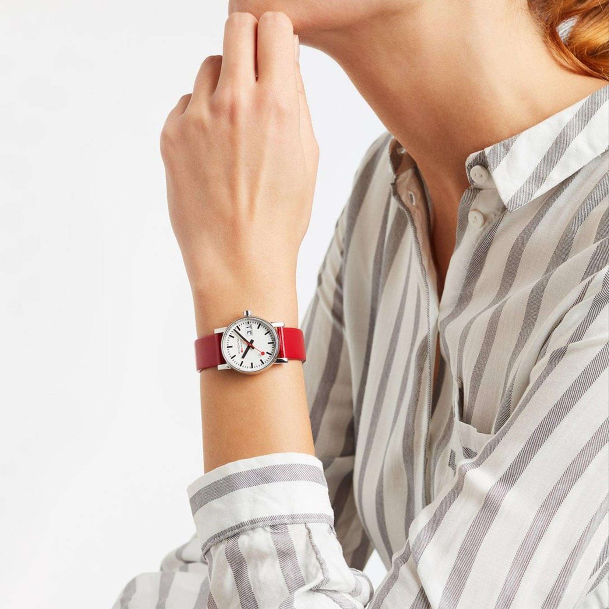 Mondaine evo2 Stainless Steel Case Red Leather Strap 30mm Ladies’ Watch MSE.30210.LC
