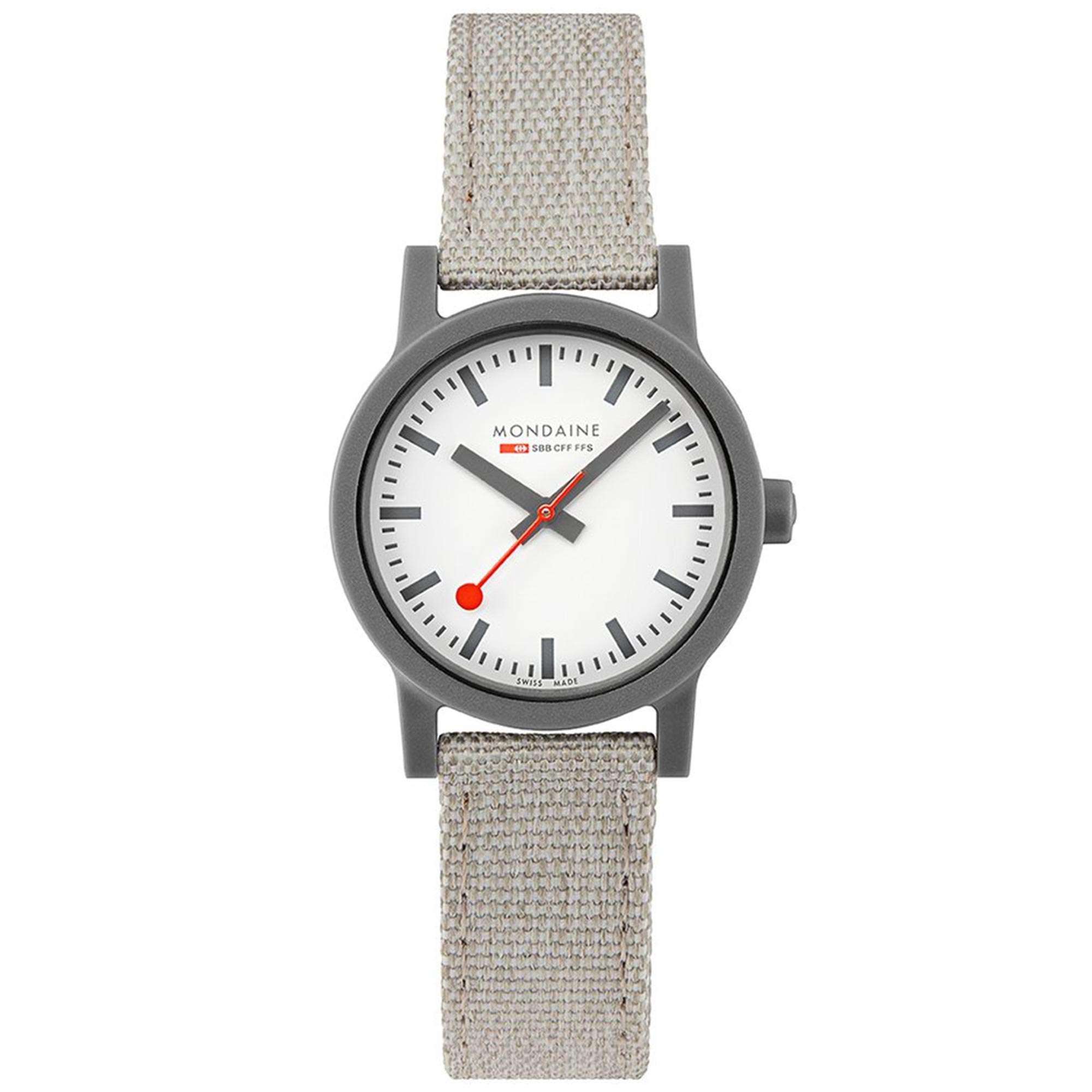 Mondaine Essence Sustainable Quartz White Dial Grey Textile Strap Unisex Watch MS1.32111.LH