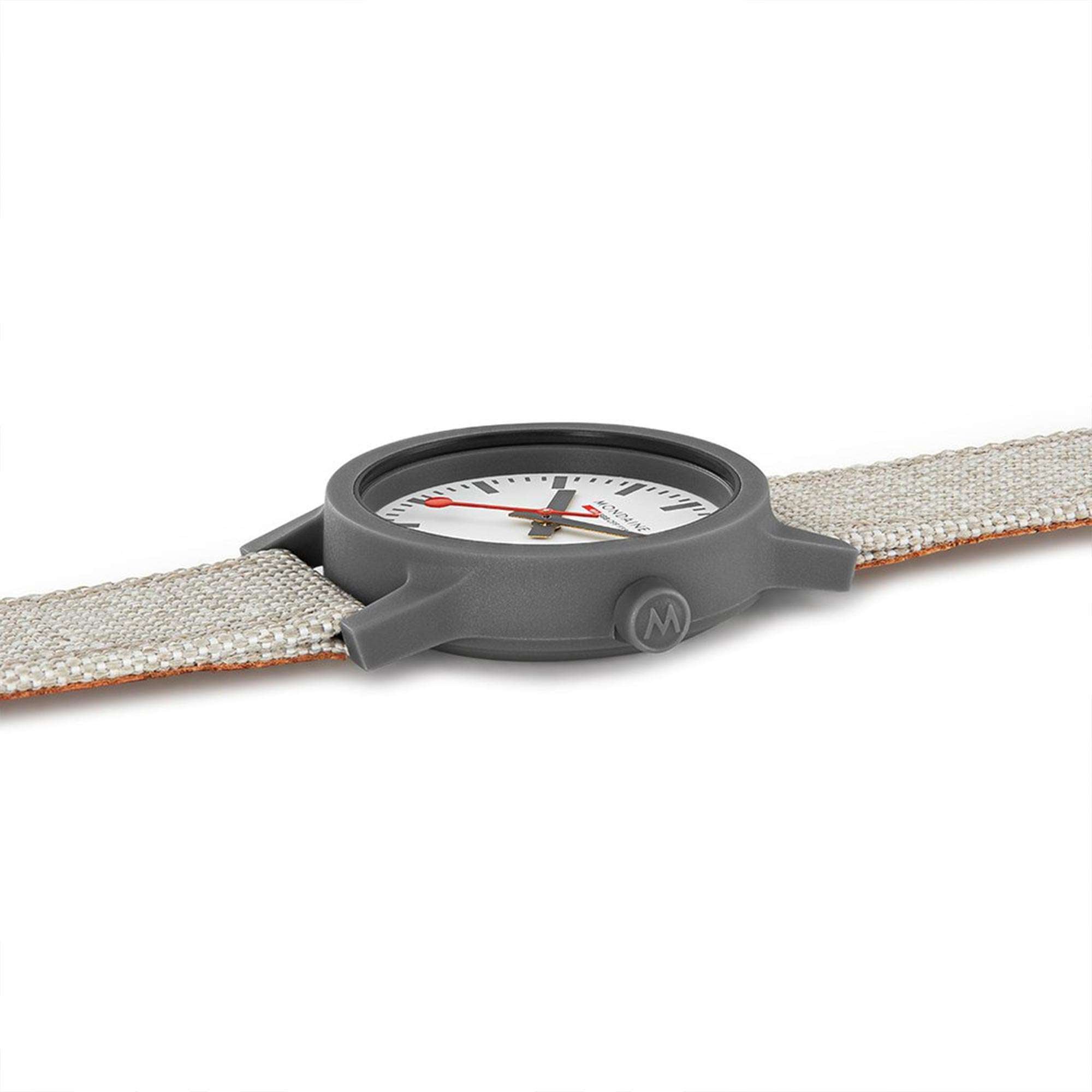 Mondaine Essence Sustainable Quartz White Dial Grey Textile Strap Unisex Watch MS1.32111.LH