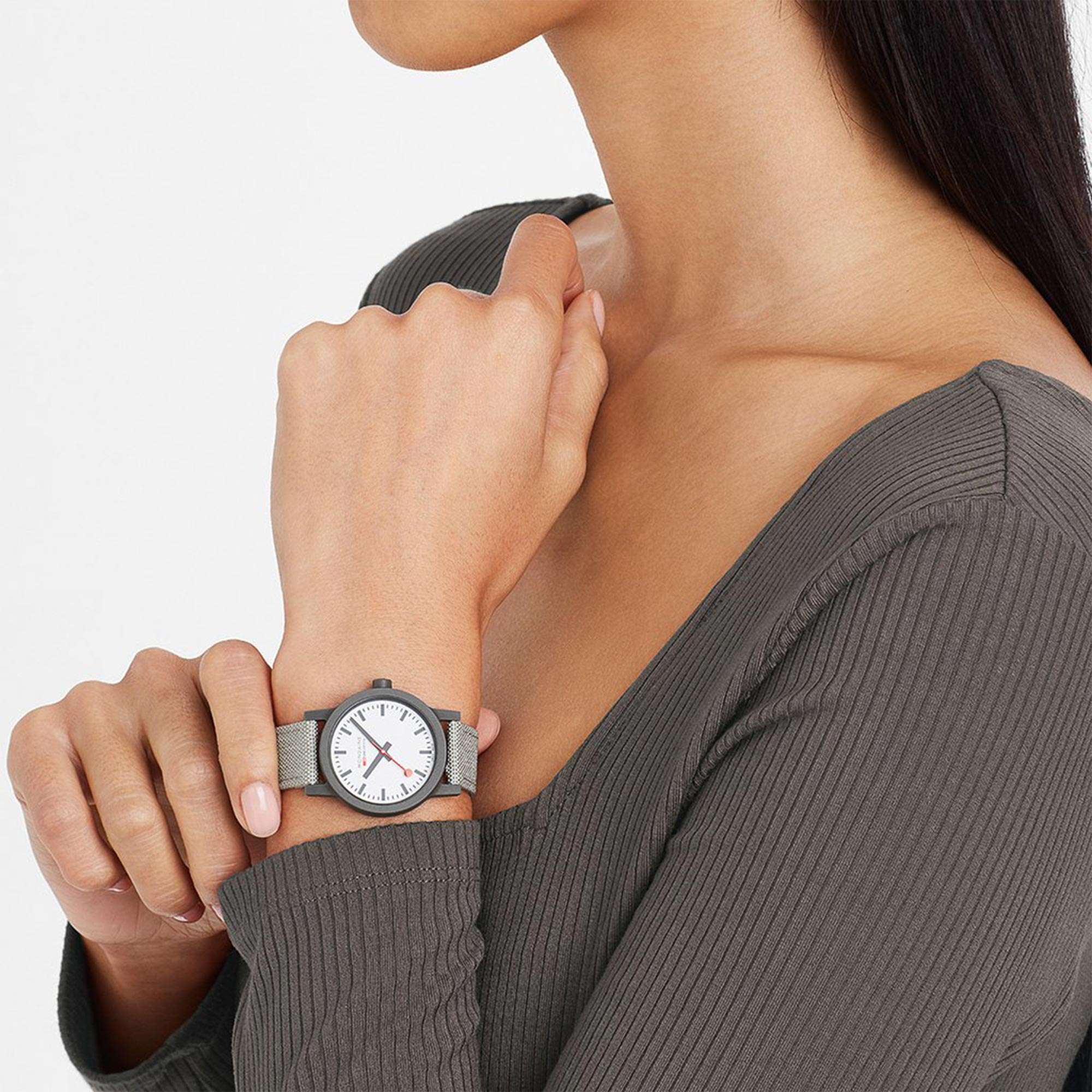 Mondaine Essence Sustainable Quartz White Dial Grey Textile Strap Unisex Watch MS1.32111.LH