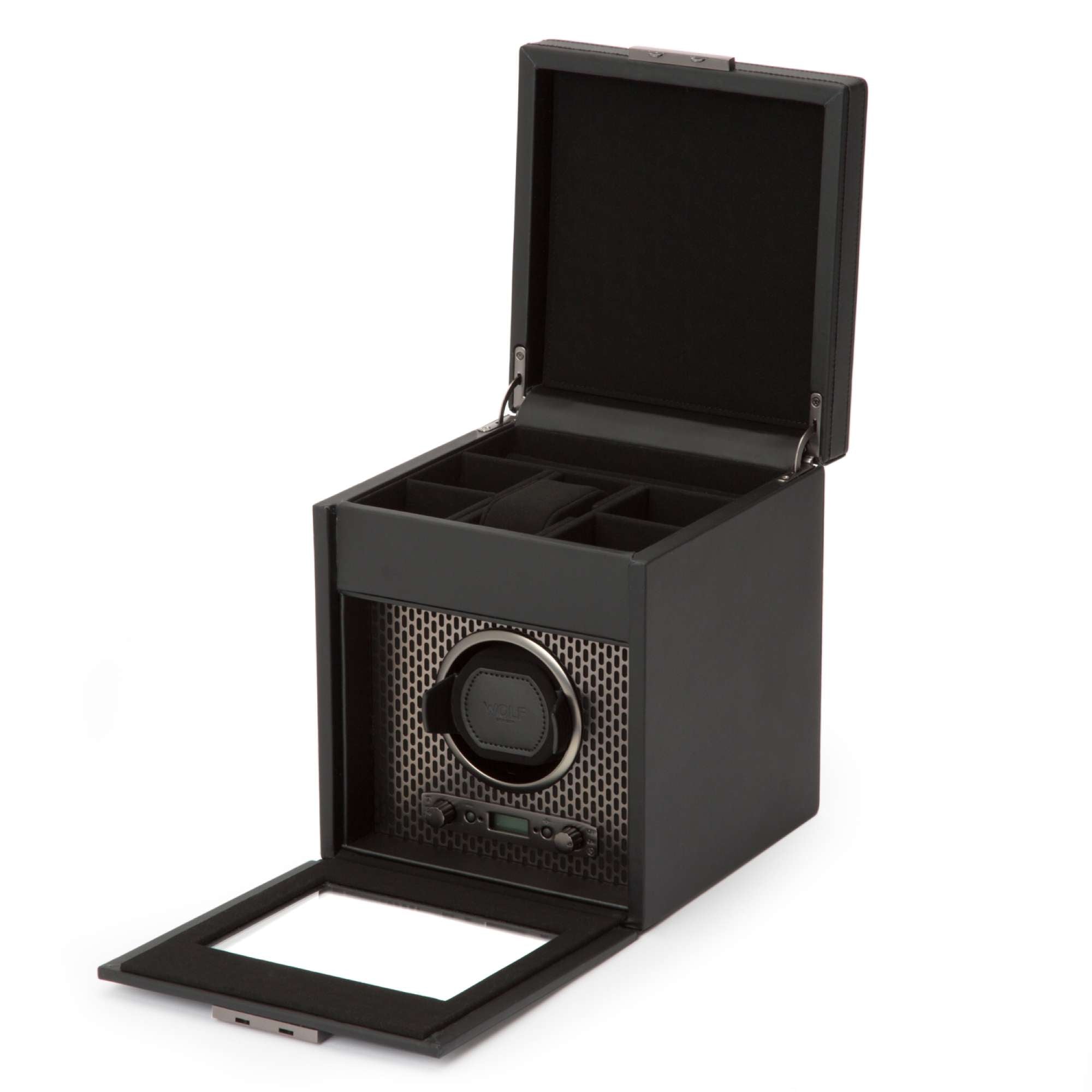 WOLF Axis Black Single Watch Winder With Storage 469203