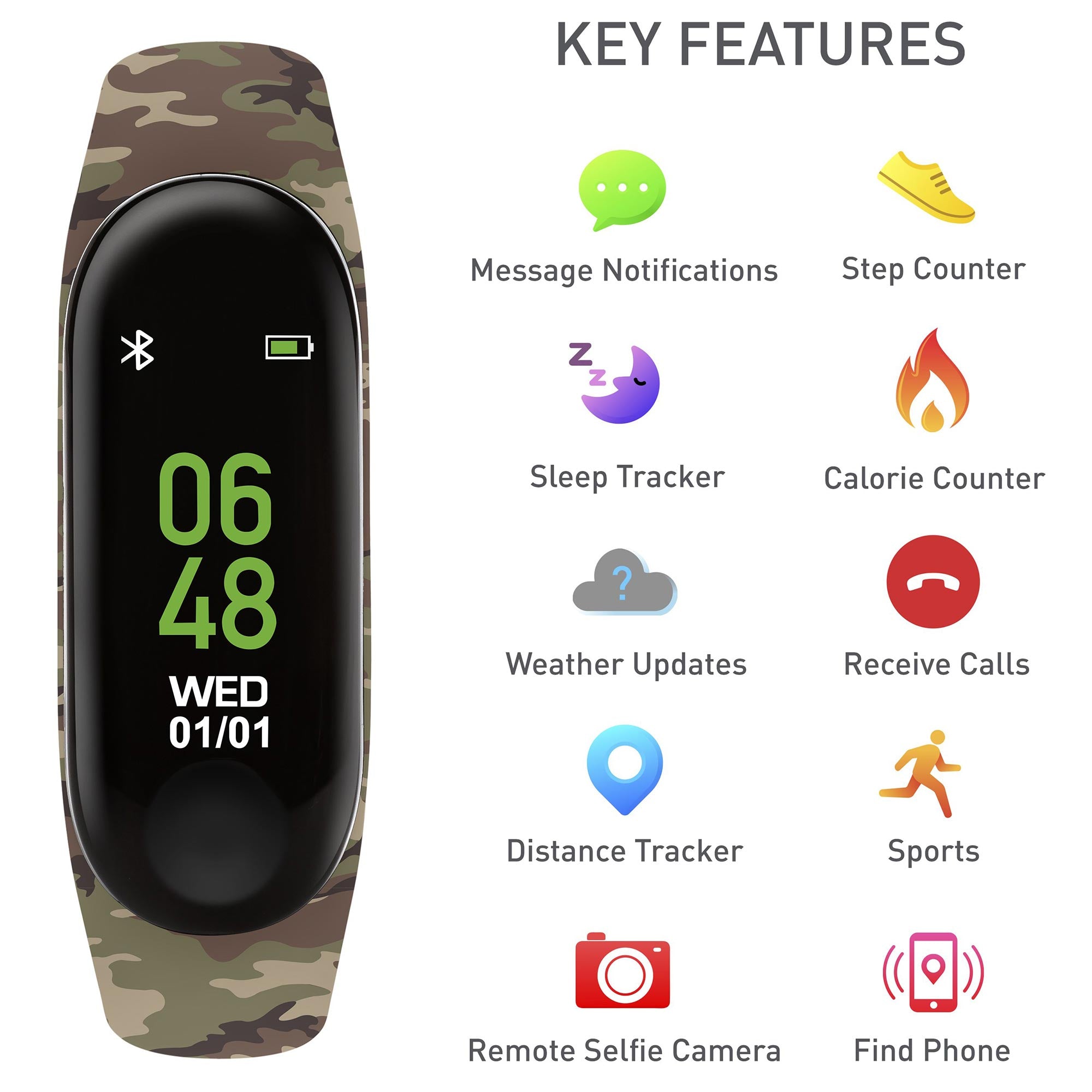 Reflex Active Bluetooth Quartz Black Dial Camo Strap Men's Watch RA01-2005