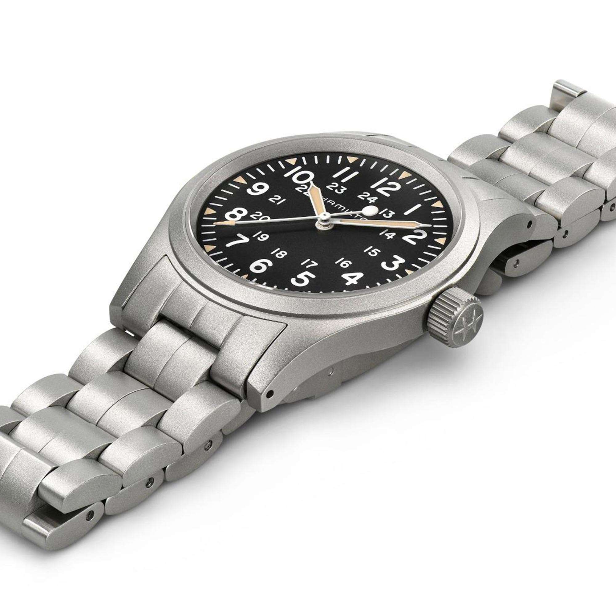 Hamilton Khaki Field Mechanical Silver Stainless Steel Bracelet Black Dial Unisex Watch H69439131