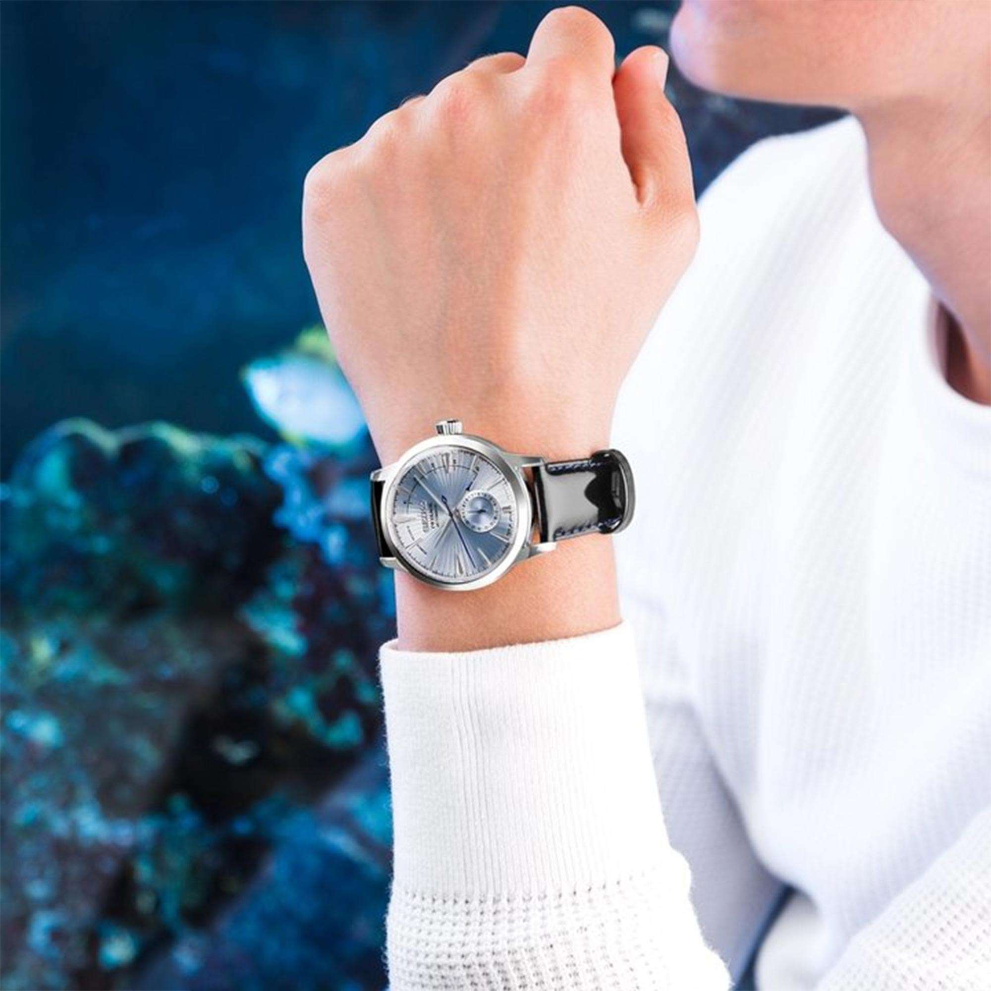 Seiko Presage Cocktail Time Automatic Silver Dial Black Leather Strap Men's Watch SSA343J1