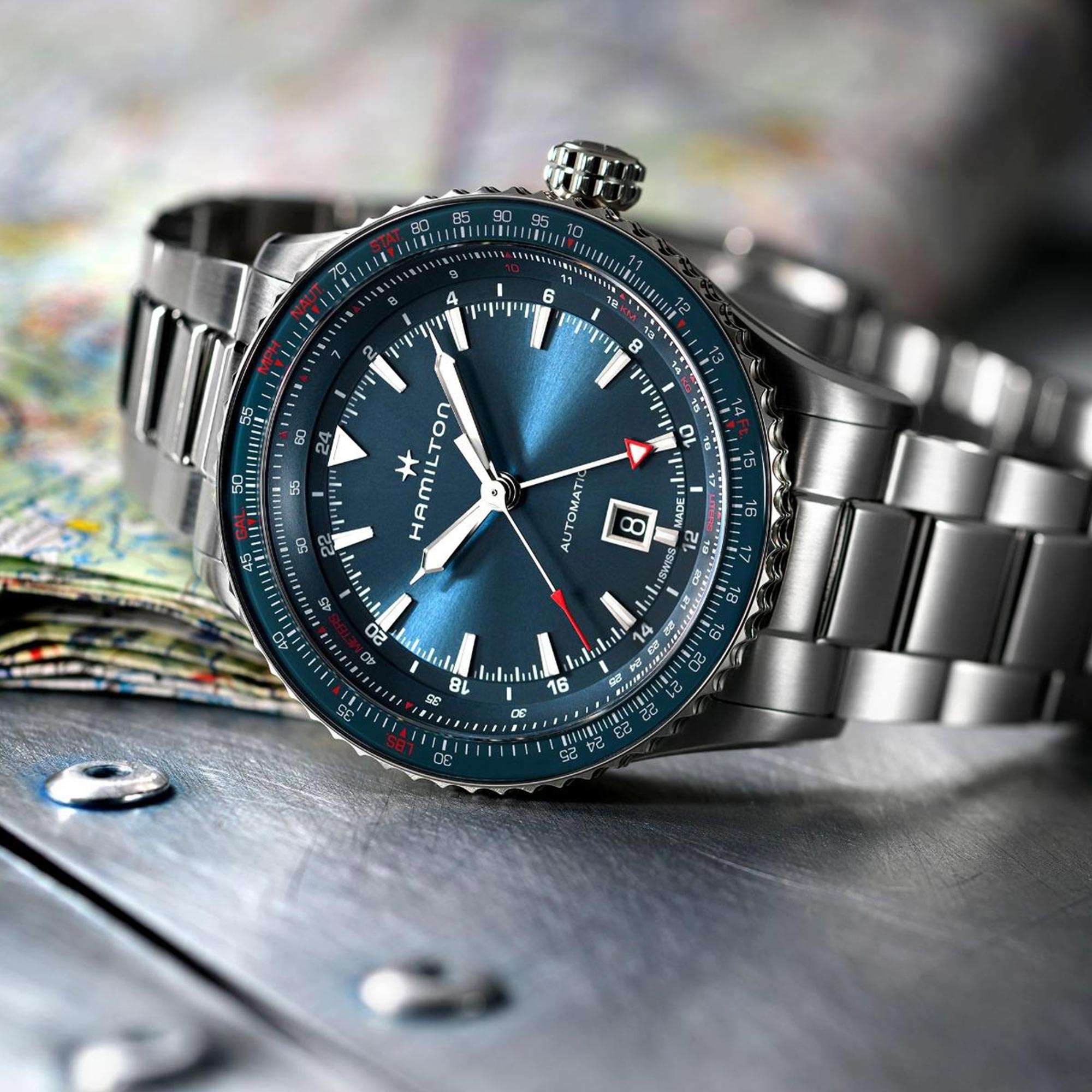 Hamilton Khaki Aviation Converter Automatic GMT Blue Dial Stainless Steel Bracelet Men's Watch H76715140
