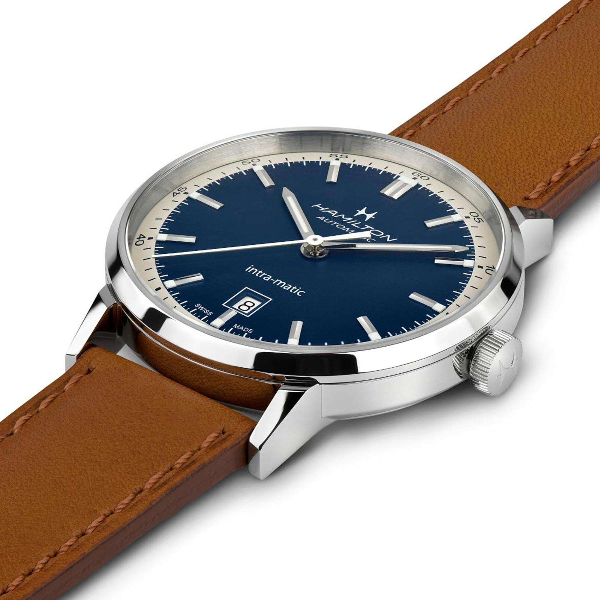 Hamilton American Classic 40mm Blue Dial Leather Mens Automatic Watch H38425540