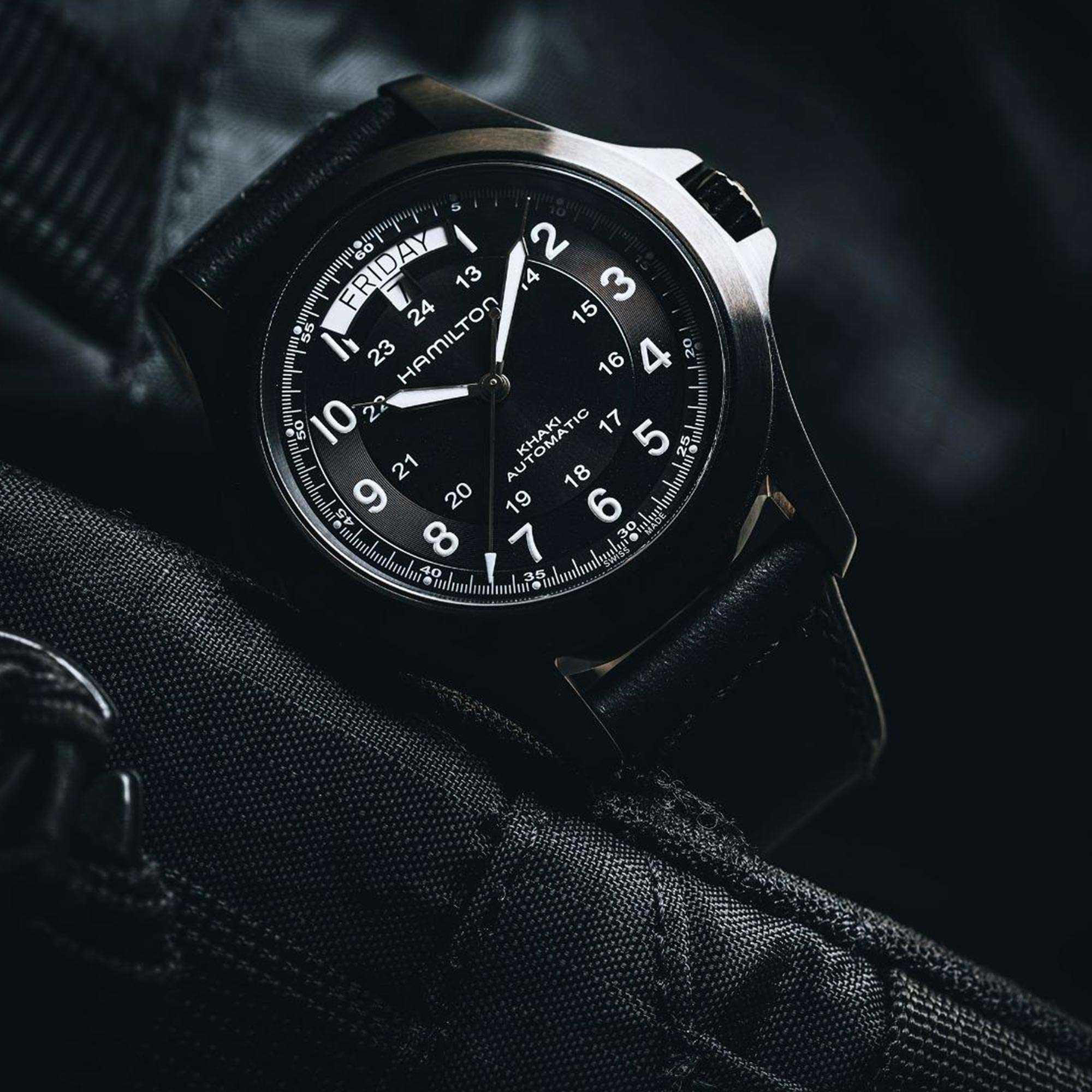 Hamilton Khaki Field King Automatic Black PVD Case Black Leather Men's Watch H64465733