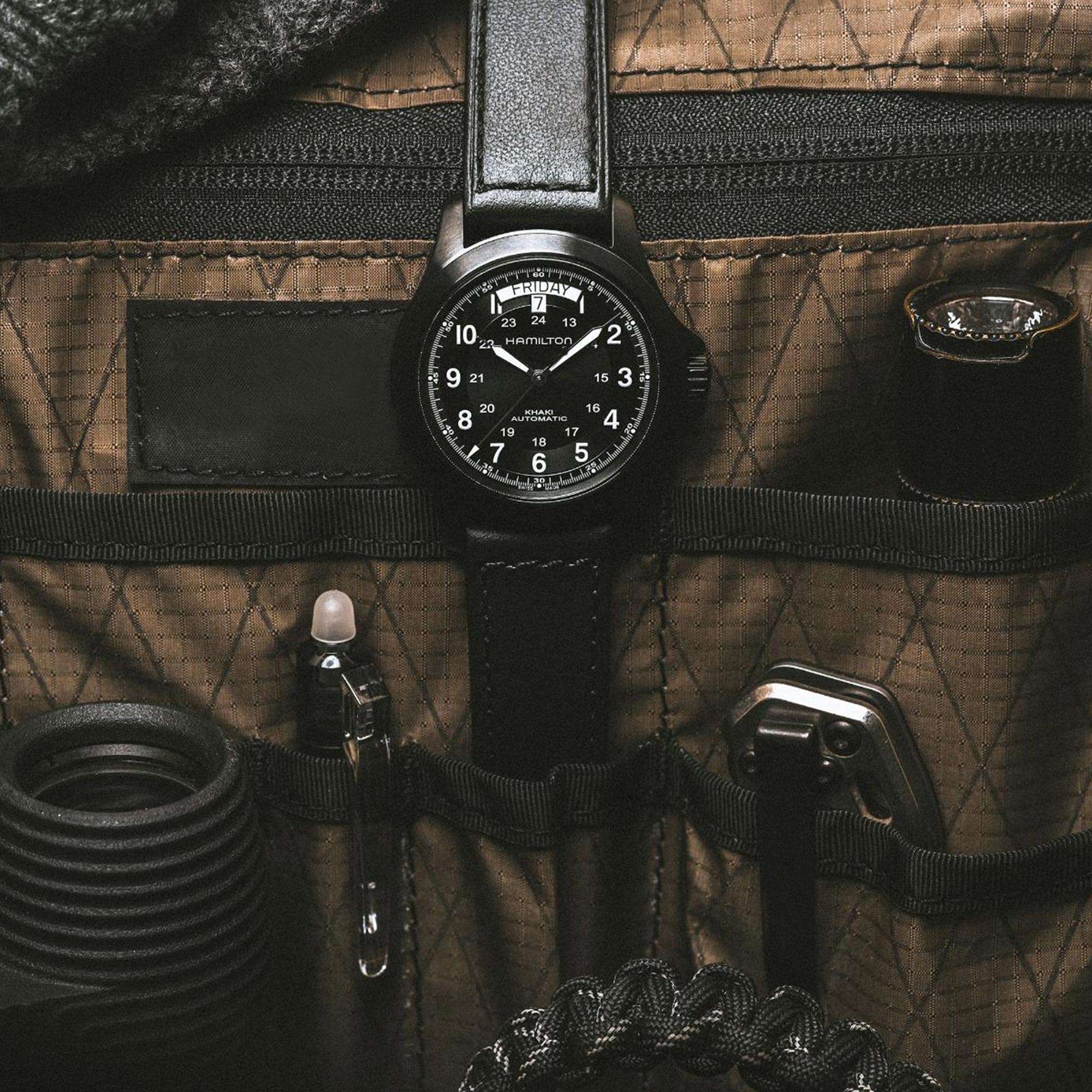 Hamilton Khaki Field King Automatic Black PVD Case Black Leather Men's Watch H64465733