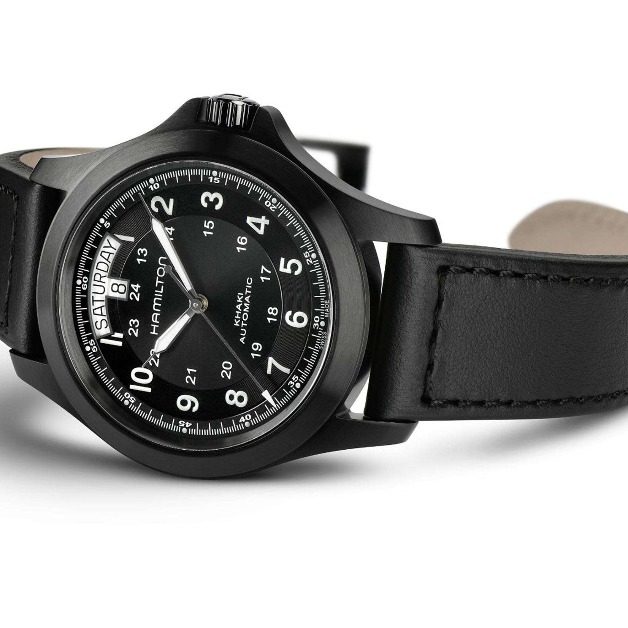 Hamilton Khaki Field King Automatic Black PVD Case Black Leather Men's Watch H64465733