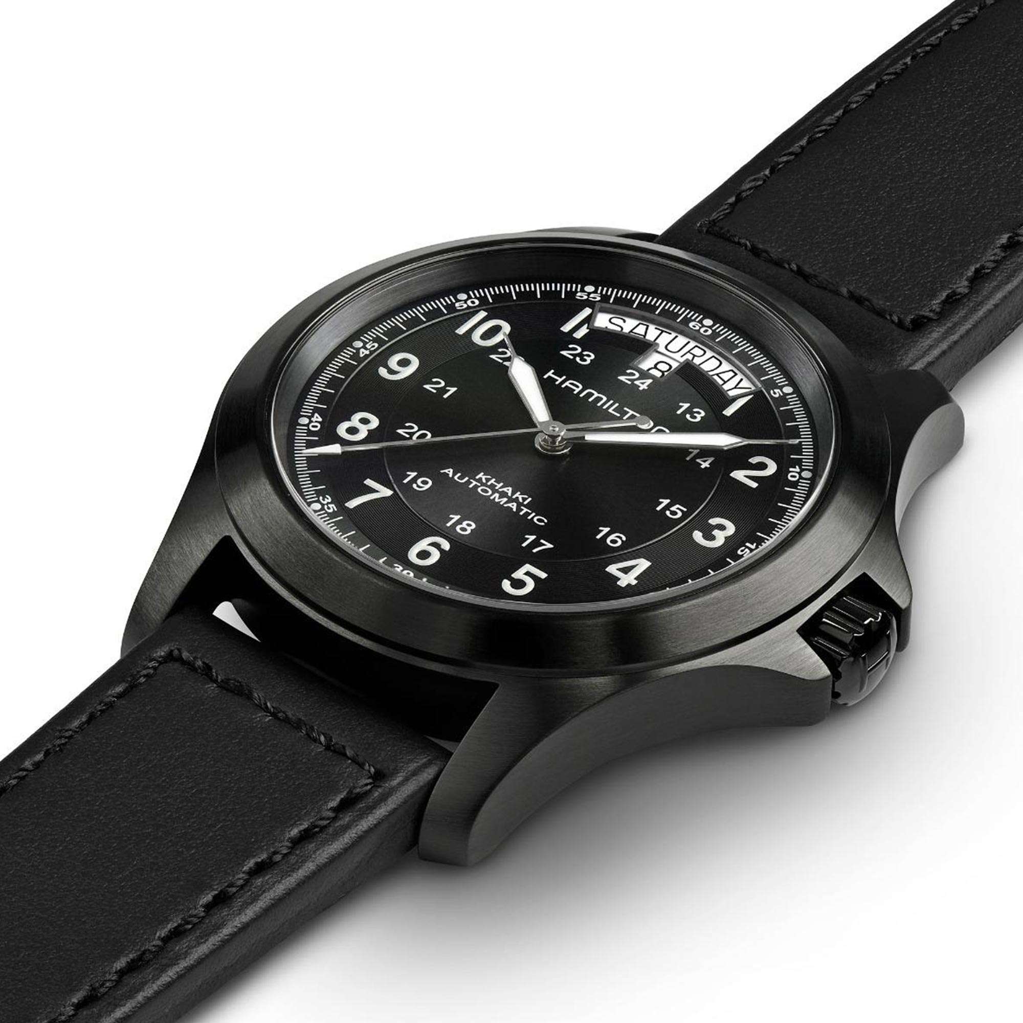 Hamilton Khaki Field King Automatic Black PVD Case Black Leather Men's Watch H64465733