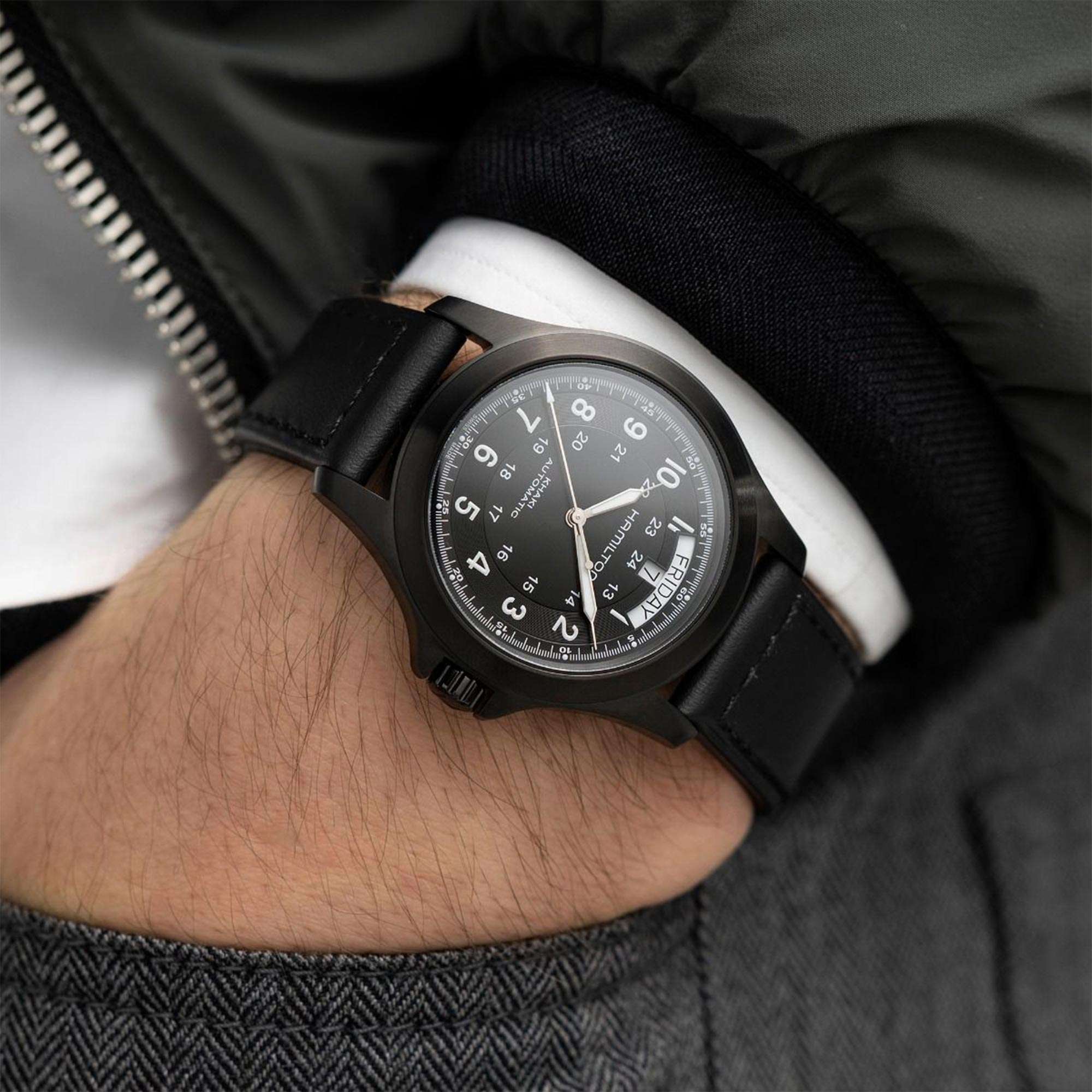 Hamilton Khaki Field King Automatic Black PVD Case Black Leather Men's Watch H64465733
