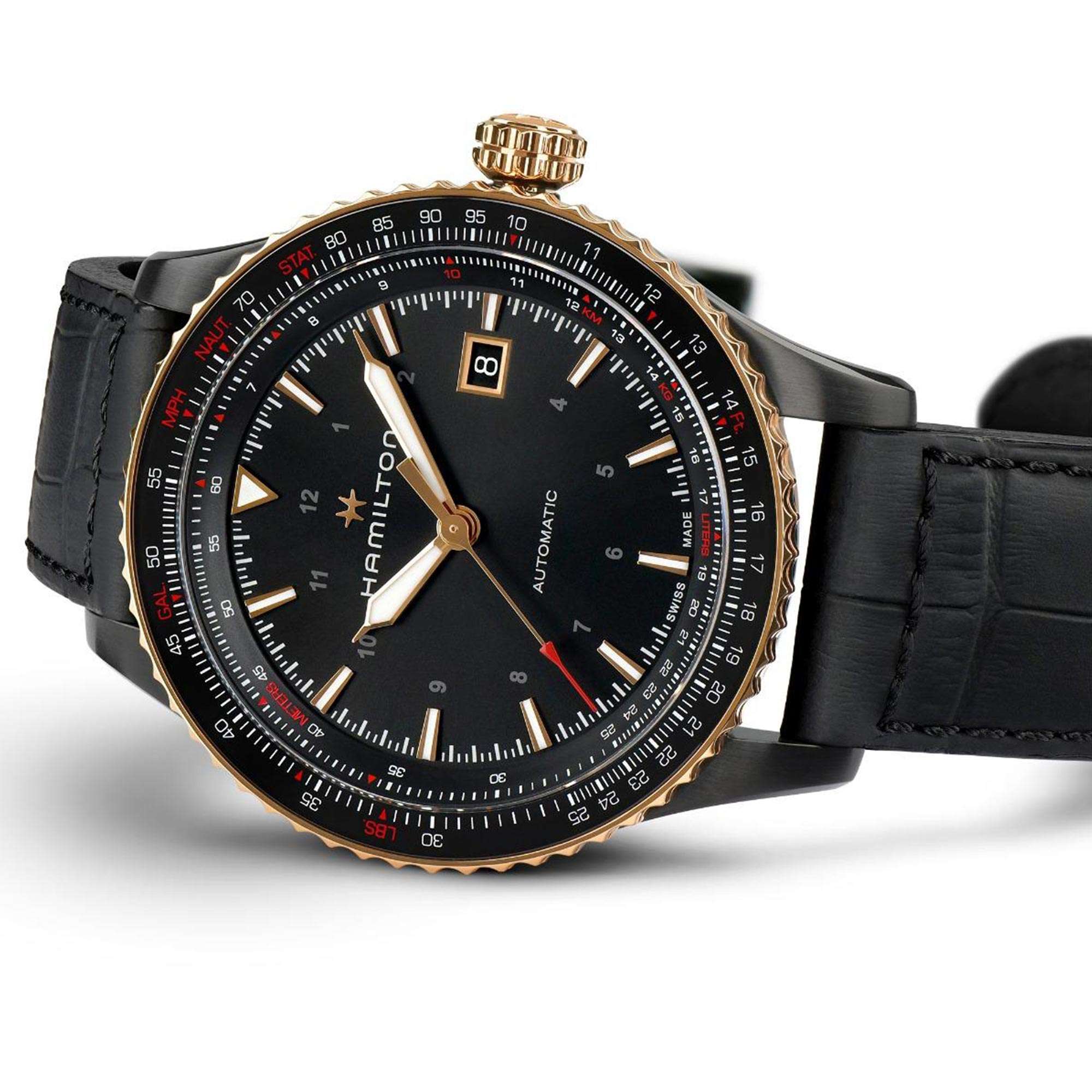 Hamilton Khaki Aviation Converter Automatic Black PVD Black Leather Strap Men's Watch H76635730