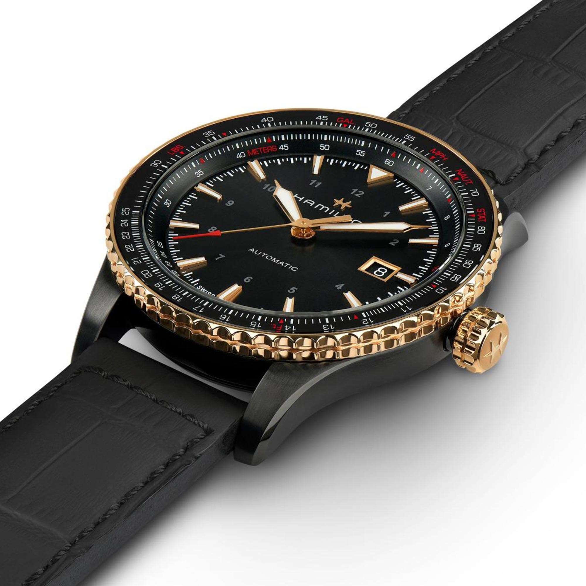 Hamilton Khaki Aviation Converter Automatic Black PVD Black Leather Strap Men's Watch H76635730