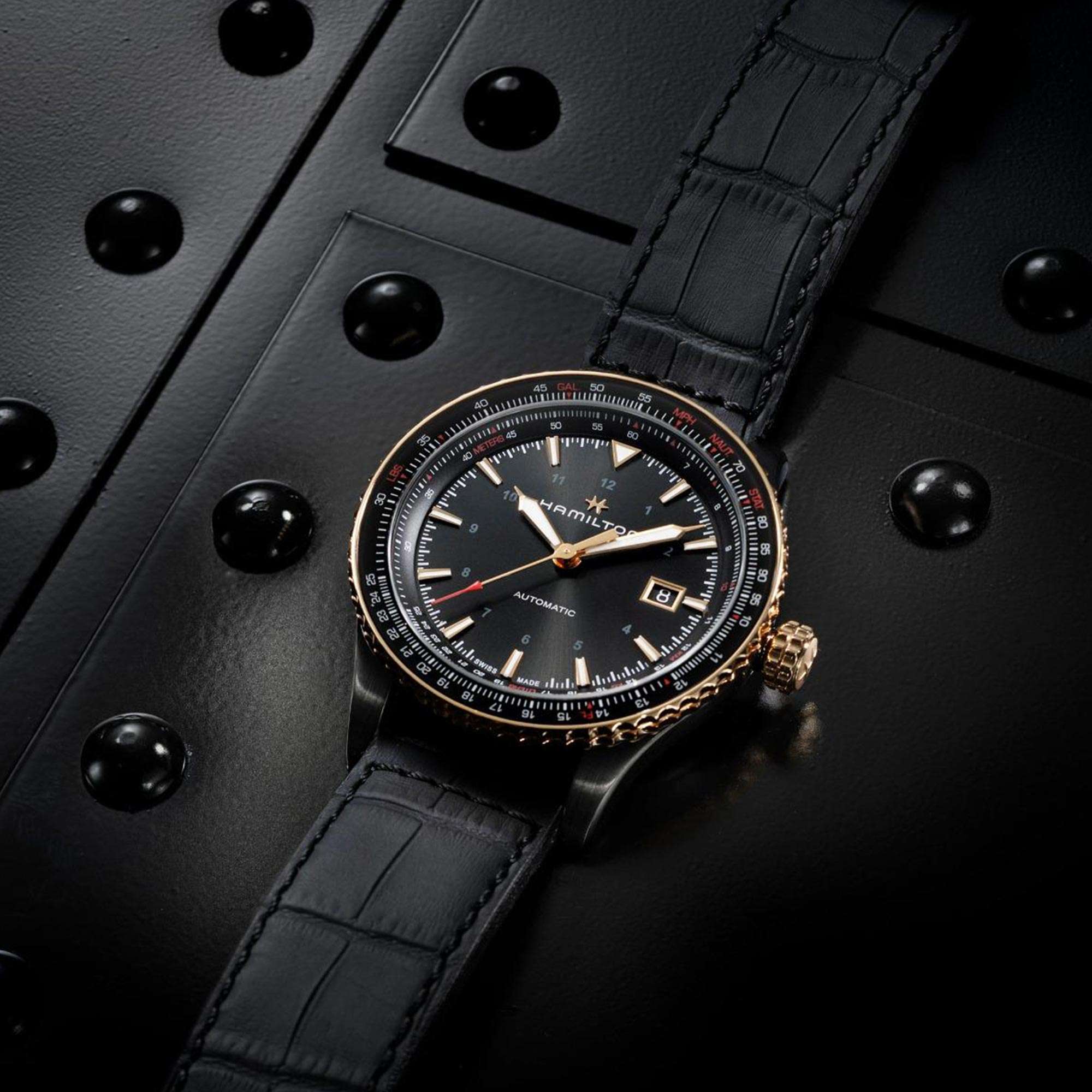Hamilton Khaki Aviation Converter Automatic Black PVD Black Leather Strap Men's Watch H76635730