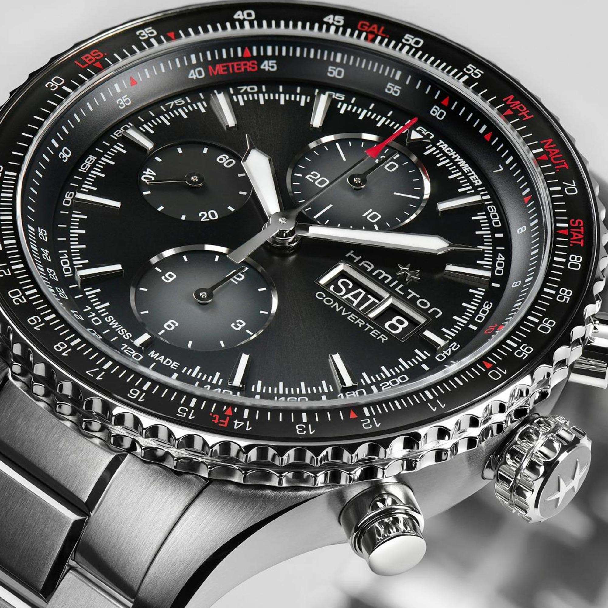 Hamilton Khaki Aviation Converter Automatic Chronograph Black Dial Stainless Steel Bracelet Men's Watch H76726130