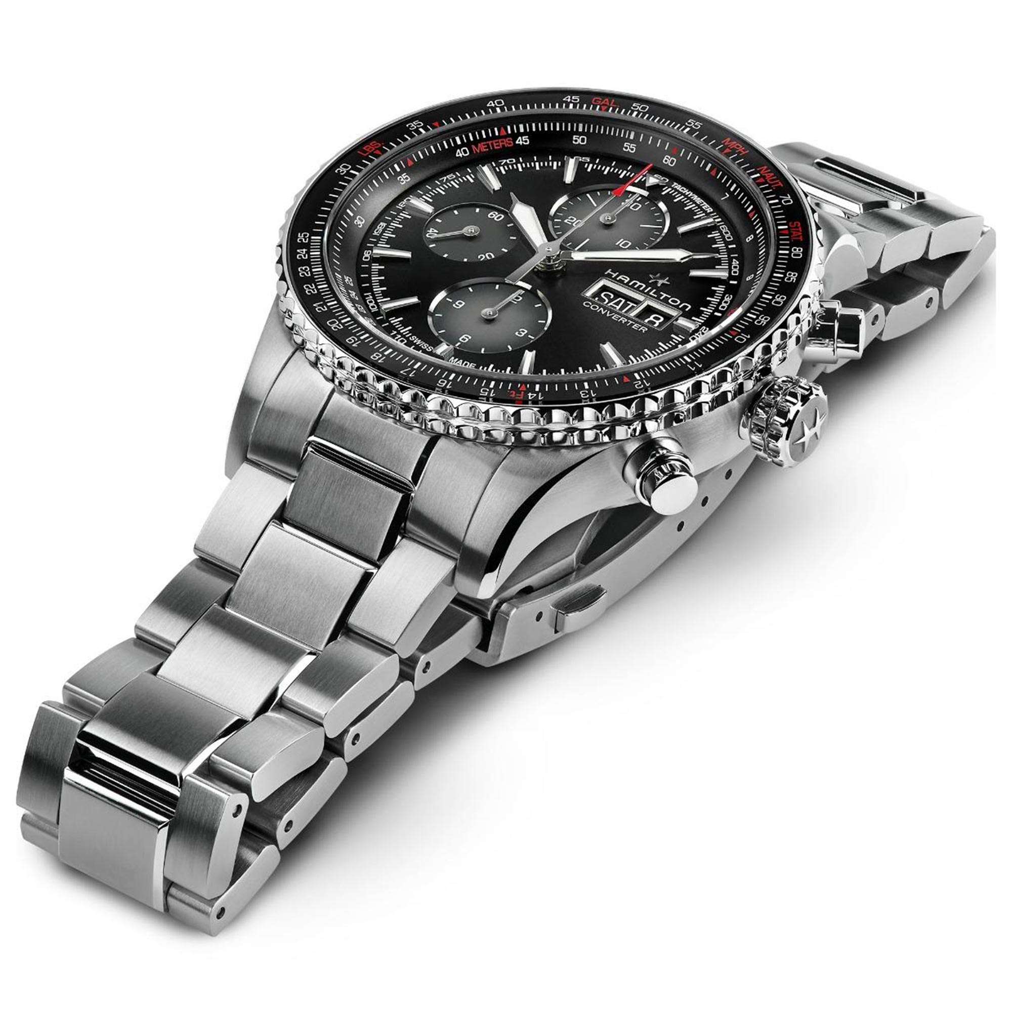 Hamilton Khaki Aviation Converter Automatic Chronograph Black Dial Stainless Steel Bracelet Men's Watch H76726130