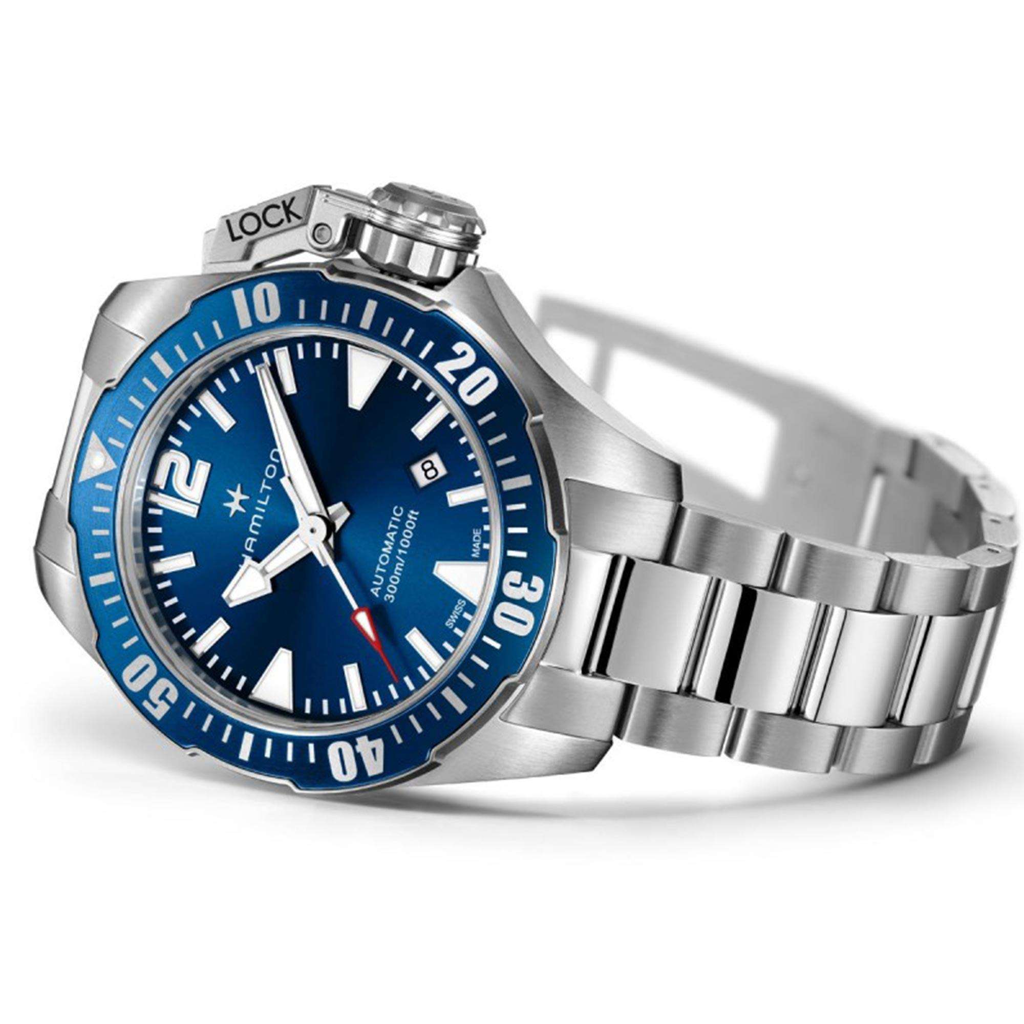 Hamilton Khaki Navy Frogman Automatic Blue Dial Stainless Steel Bracelet Men's Watch H77705145