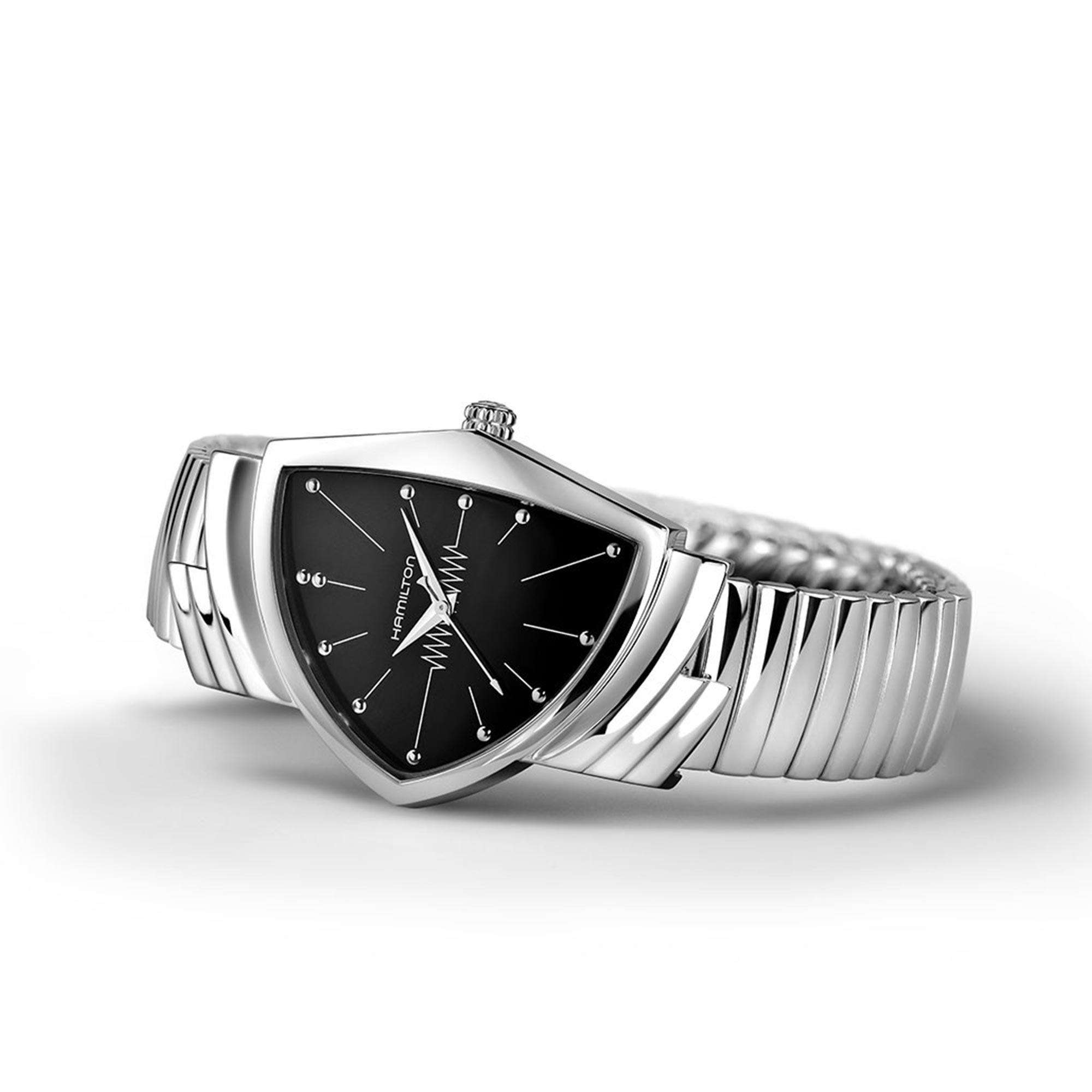 Hamilton Ventura Quartz Black Dial Silver Steel Bracelet Men's Watch H24411232