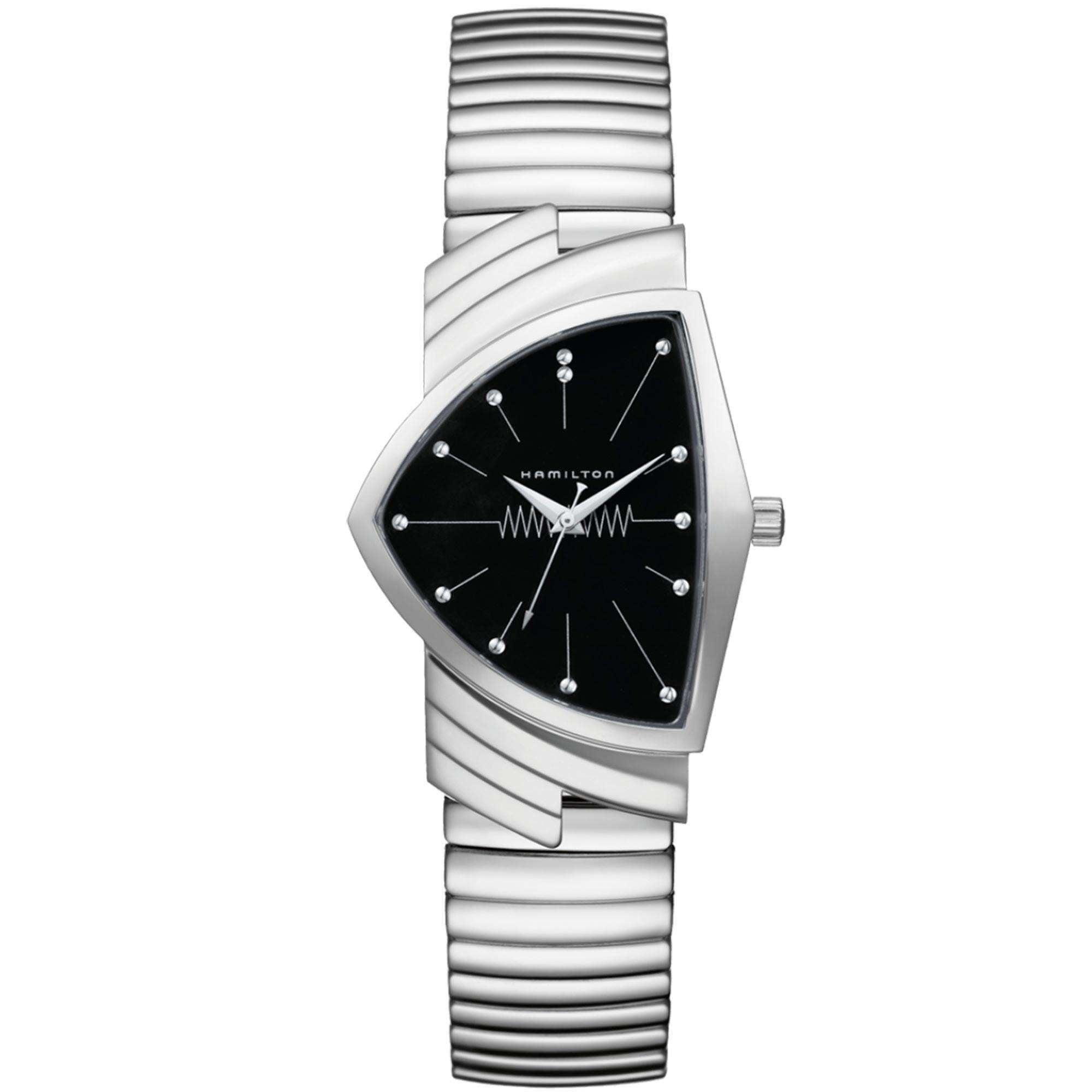 Hamilton Ventura Quartz Black Dial Silver Steel Bracelet Men's Watch H24411232