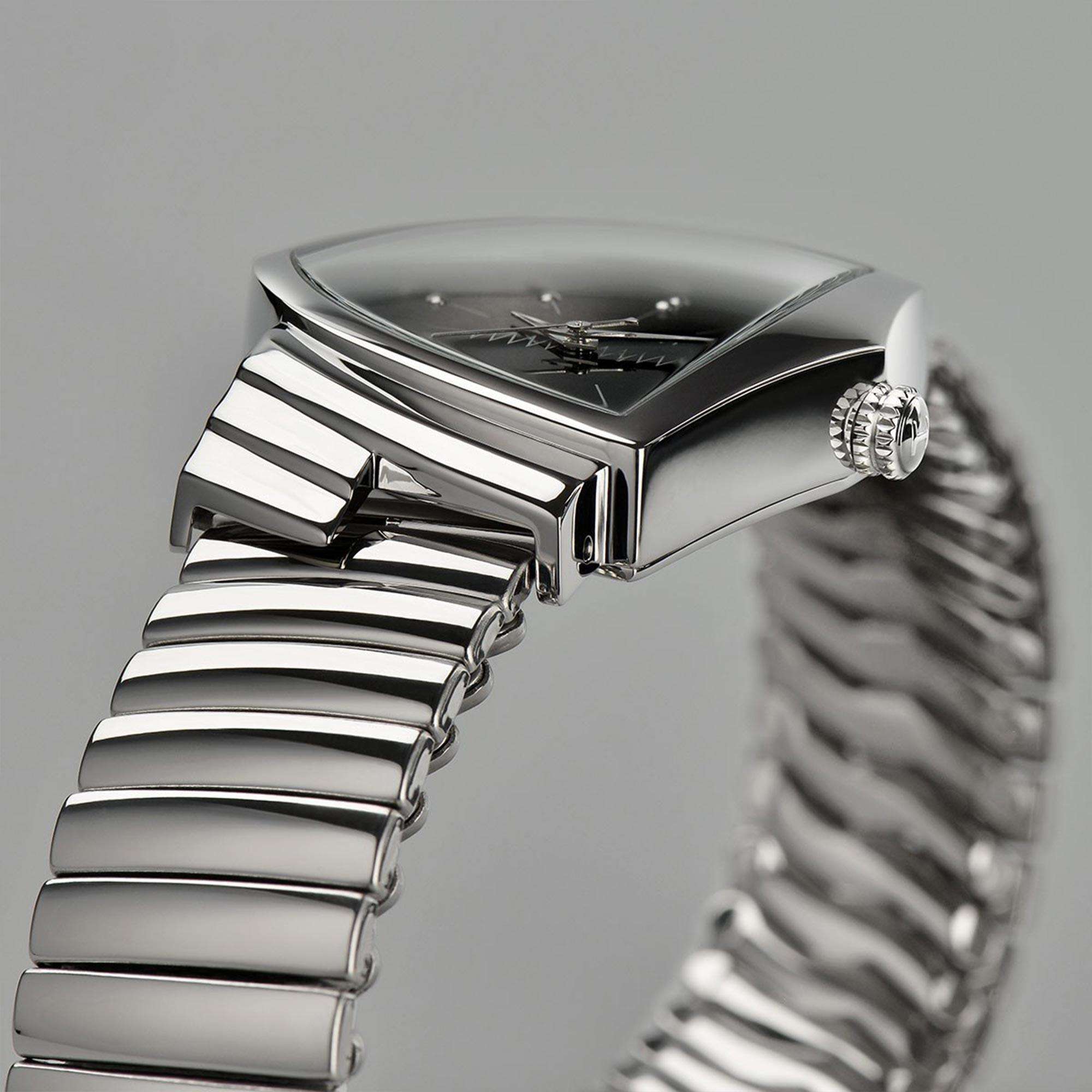 Hamilton Ventura Quartz Black Dial Silver Steel Bracelet Men's Watch H24411232