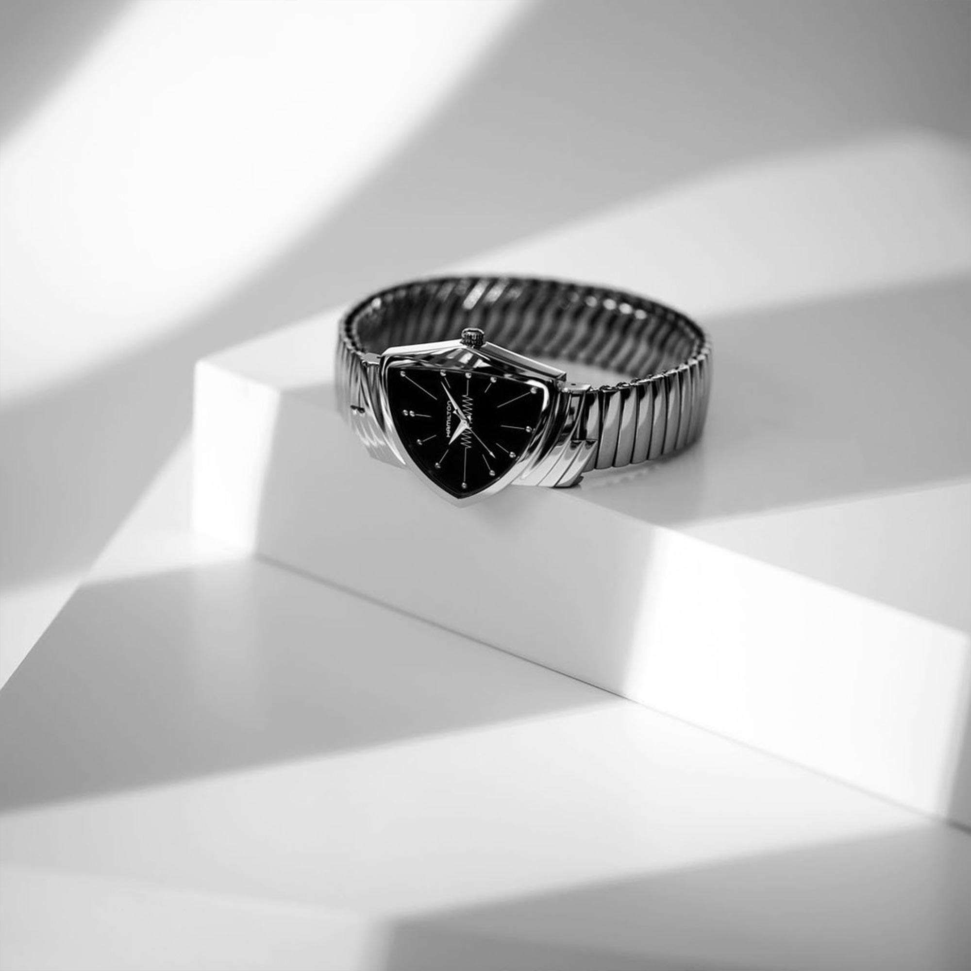 Hamilton Ventura Quartz Black Dial Silver Steel Bracelet Men's Watch H24411232